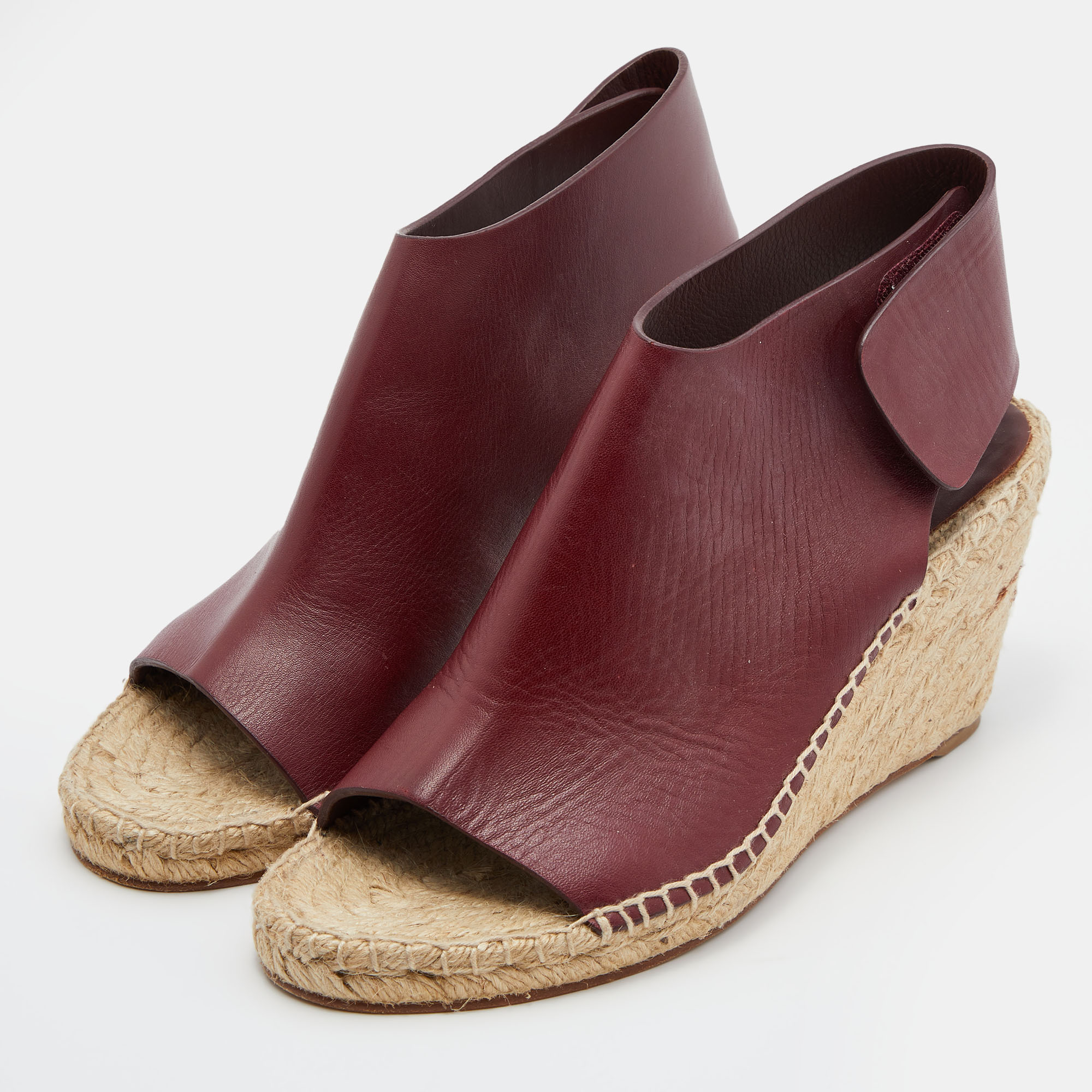 

Celine Burgundy Leather Espadrille Wedge Sandals Size