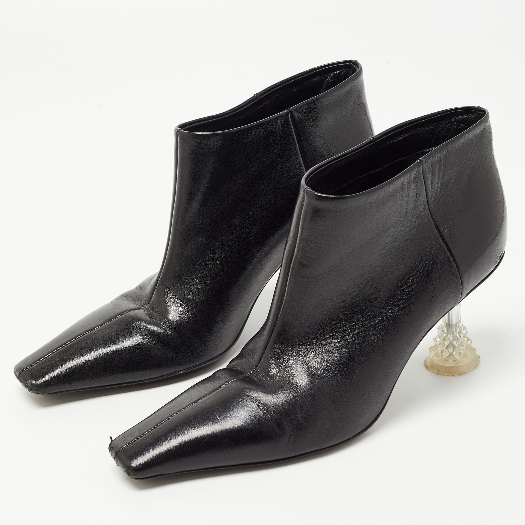 

Celine Black Leather Crystal Heel Ankle Booties Size