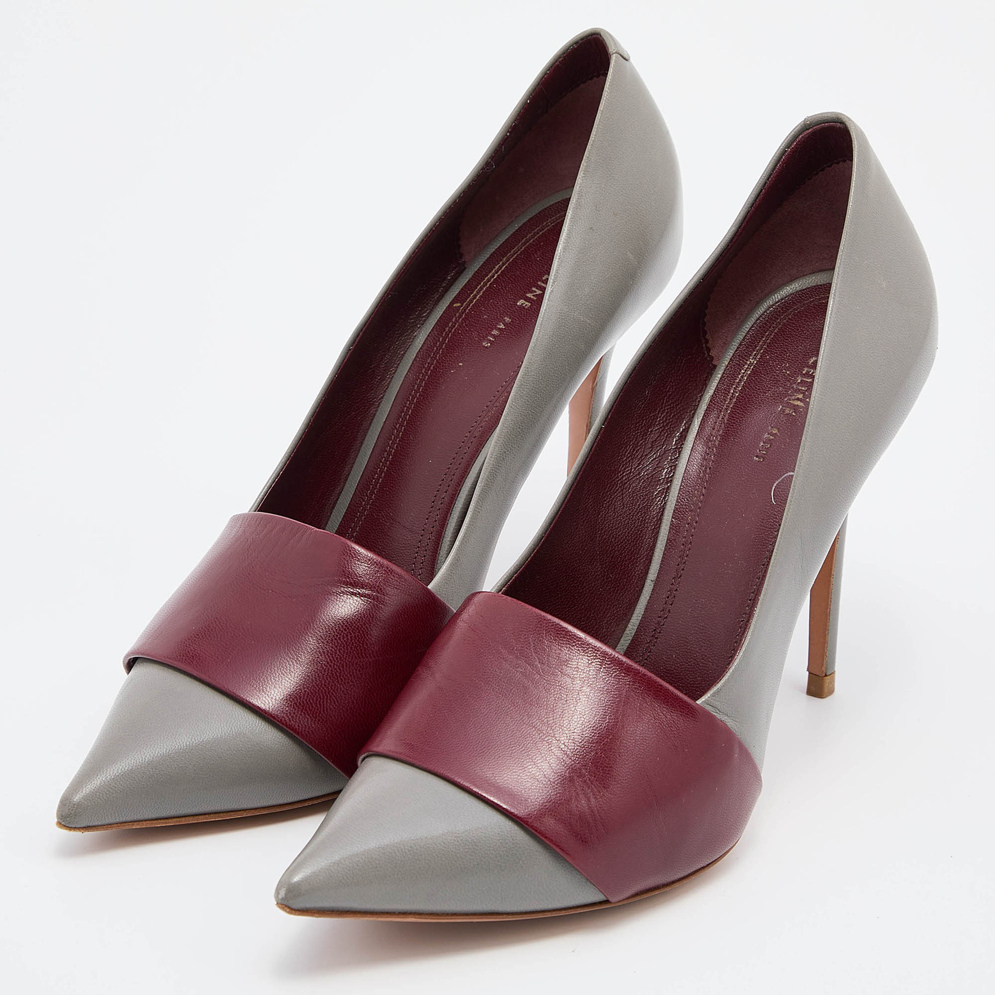 

Celine Grey/Red Leather Pointed Toe Pumps Size