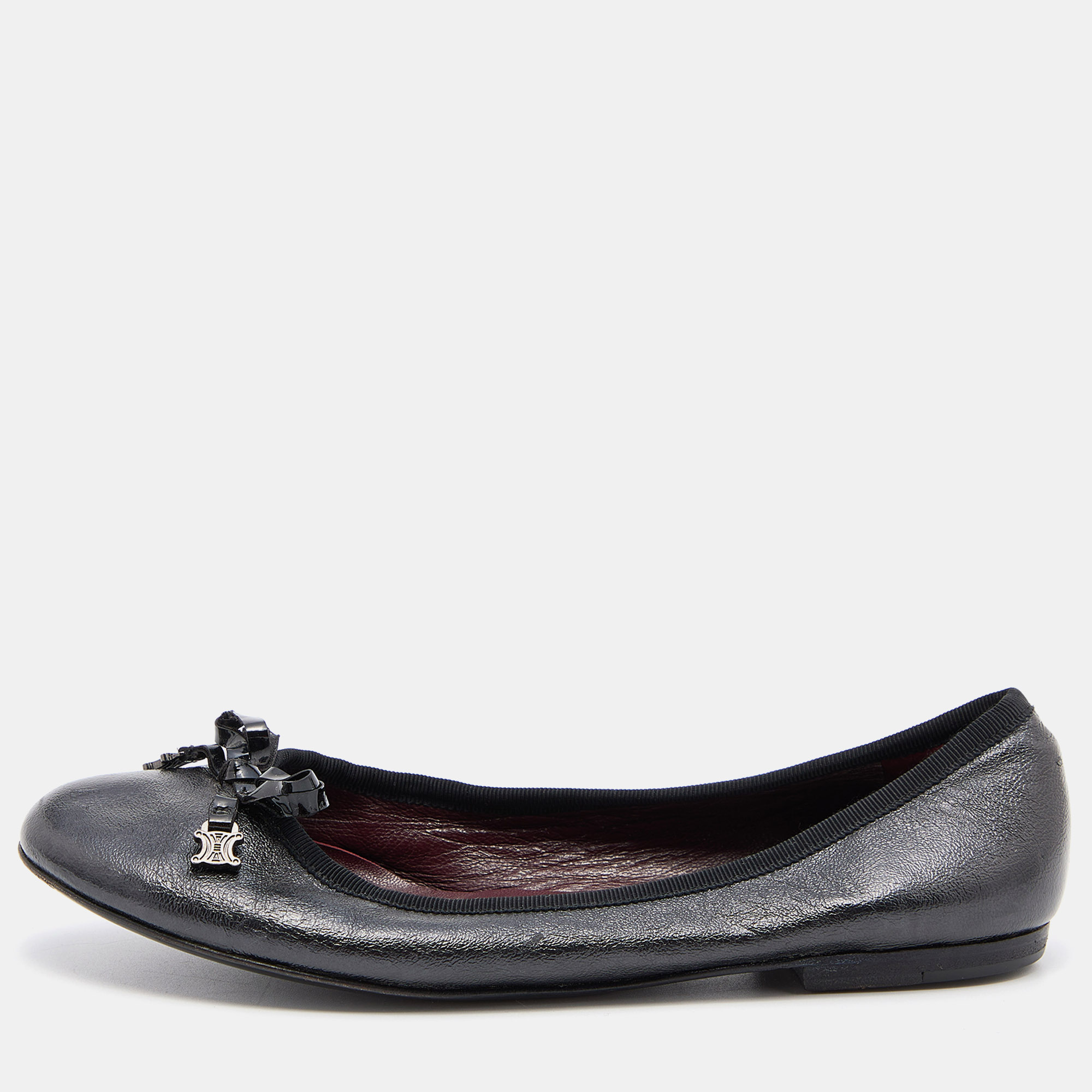 Pre-owned Celine Black Leather Bow Ballet Flats Size 36