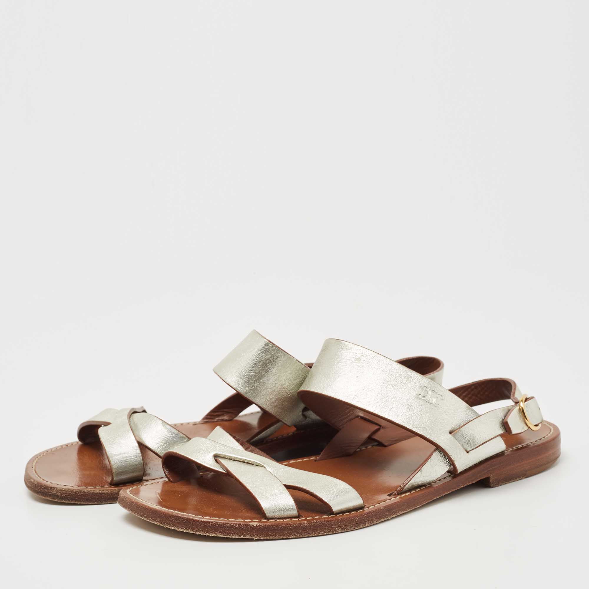 

Celine Silver Leather Slingback Sandals Size