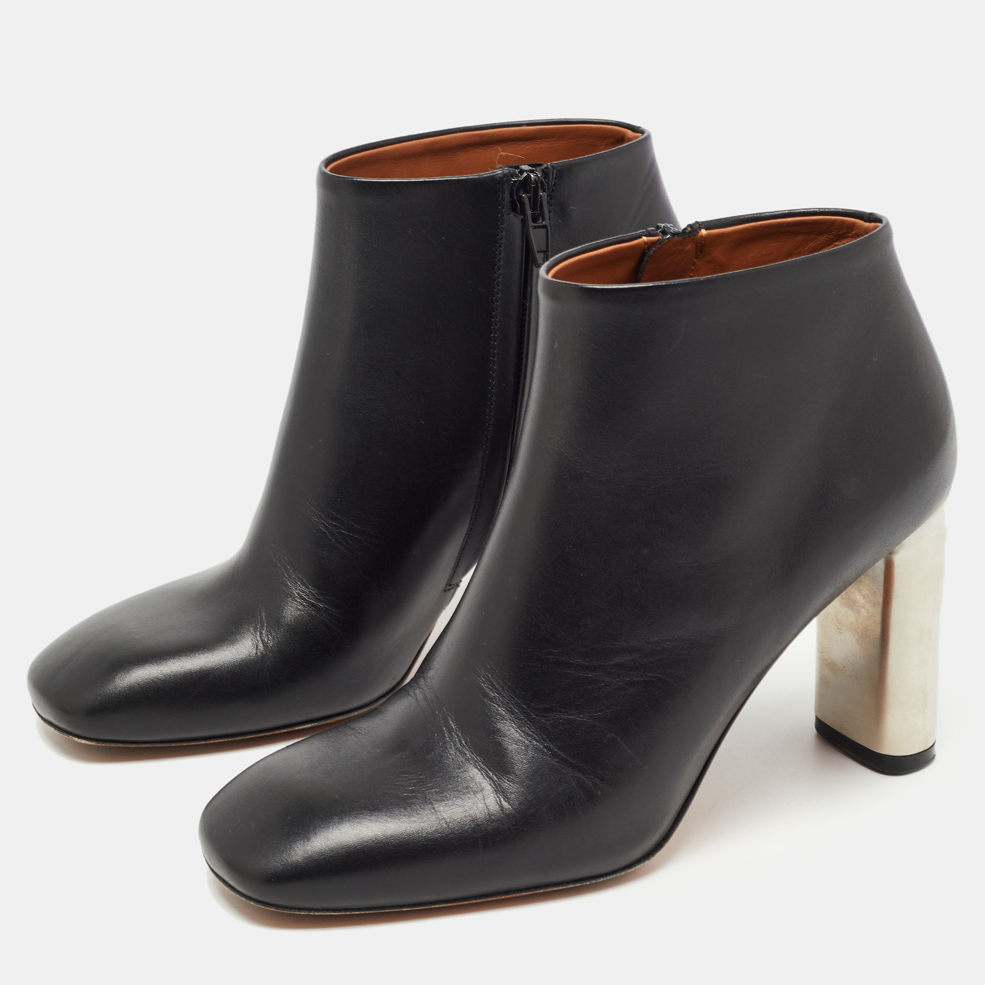 

Celine Black Leather Zip square Toe Booties Size