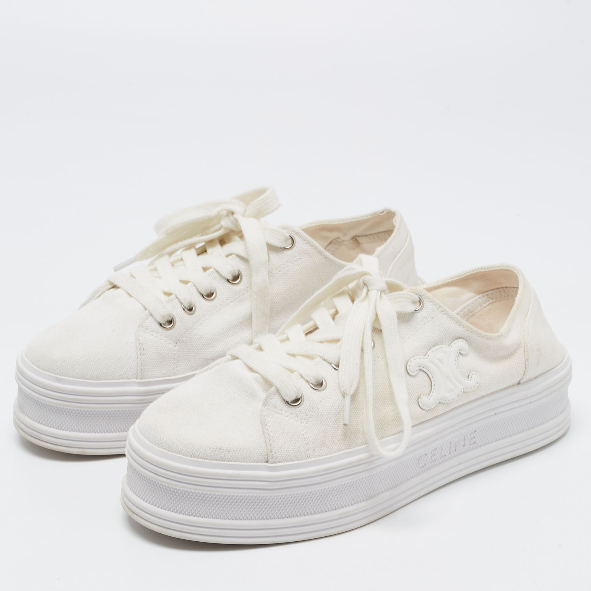 

Celine White Canvas Jane Platform Sneakers Size