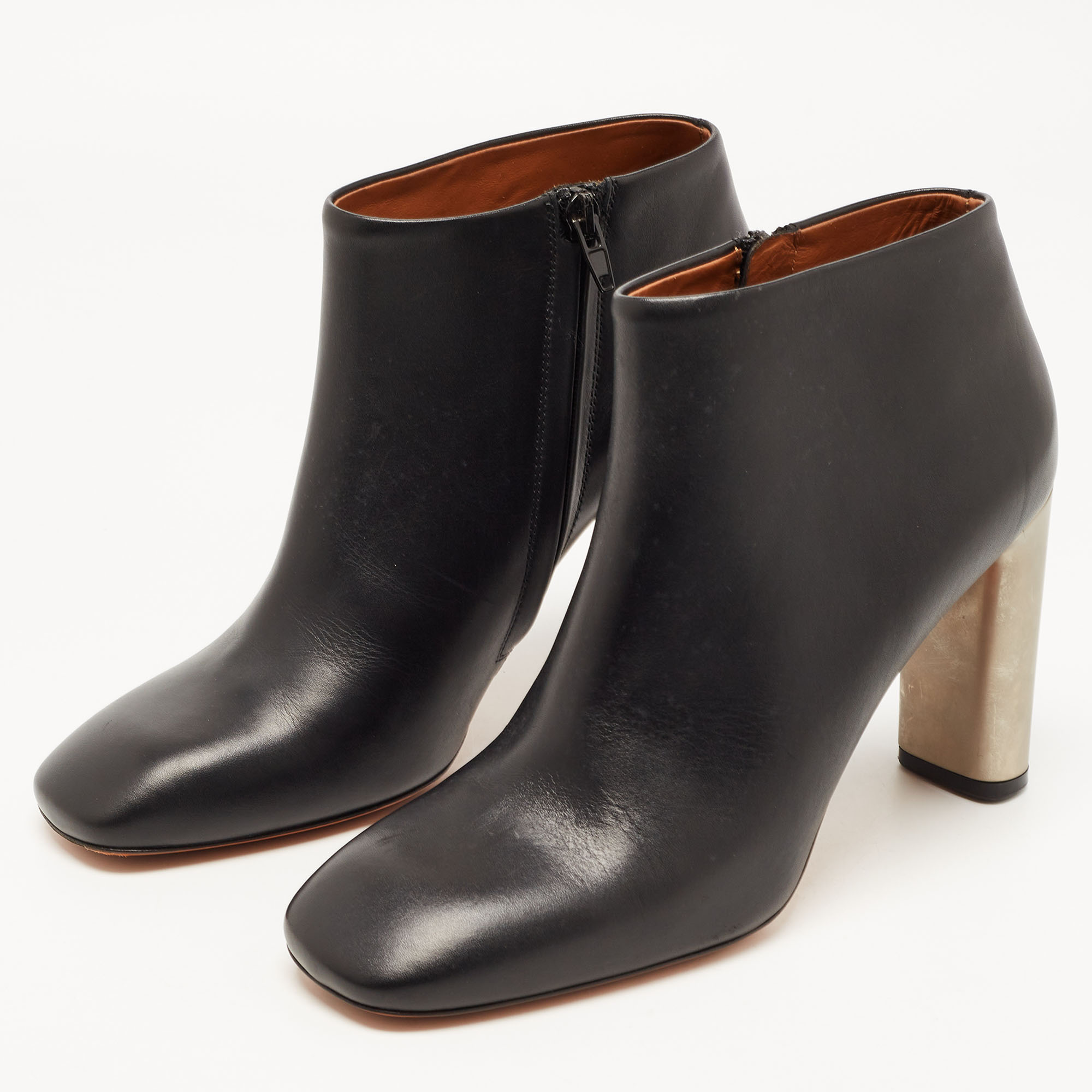 

Celine Black Leather Square Toe Ankle Booties Size