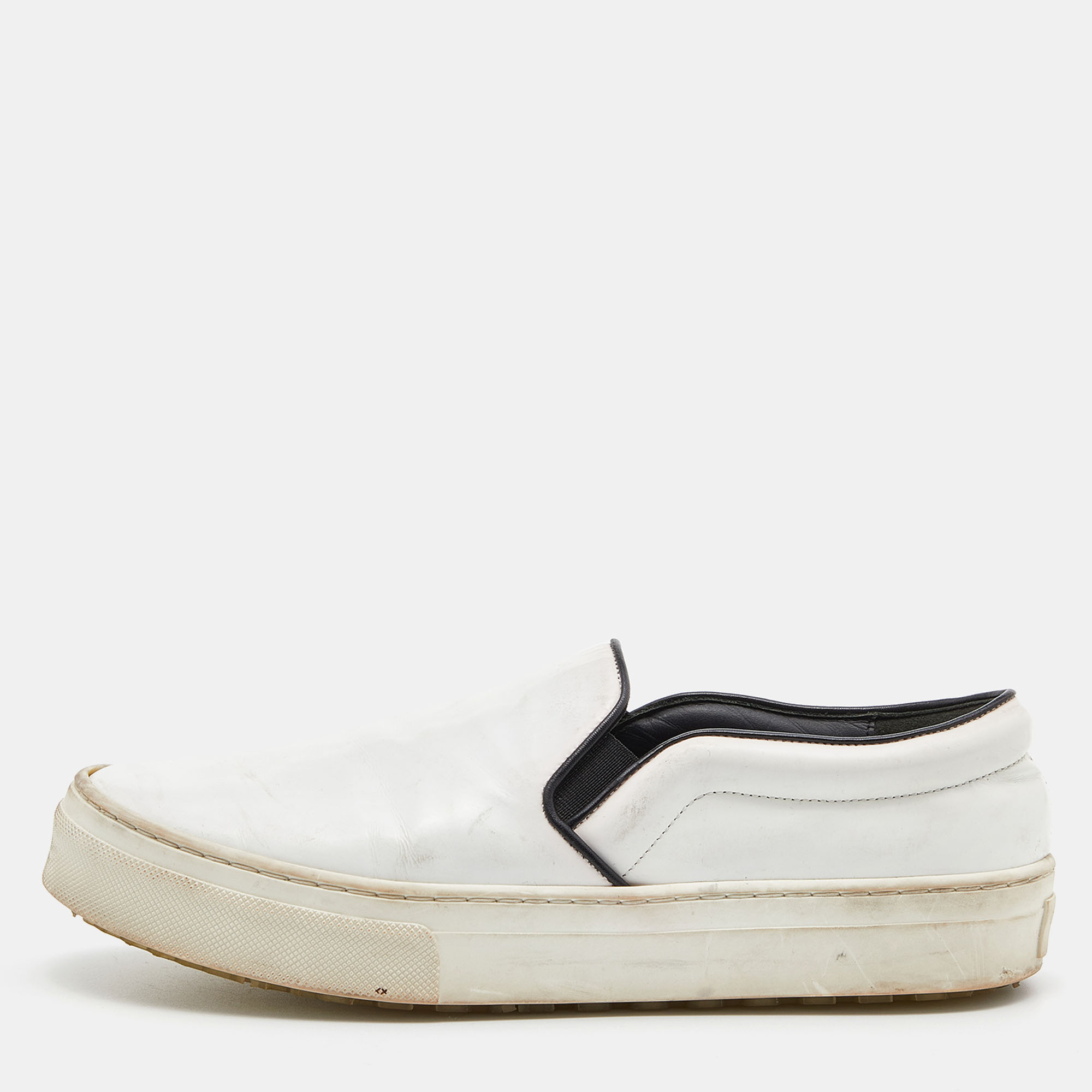 

Celine White/Black Leather Slip On Sneakers Size