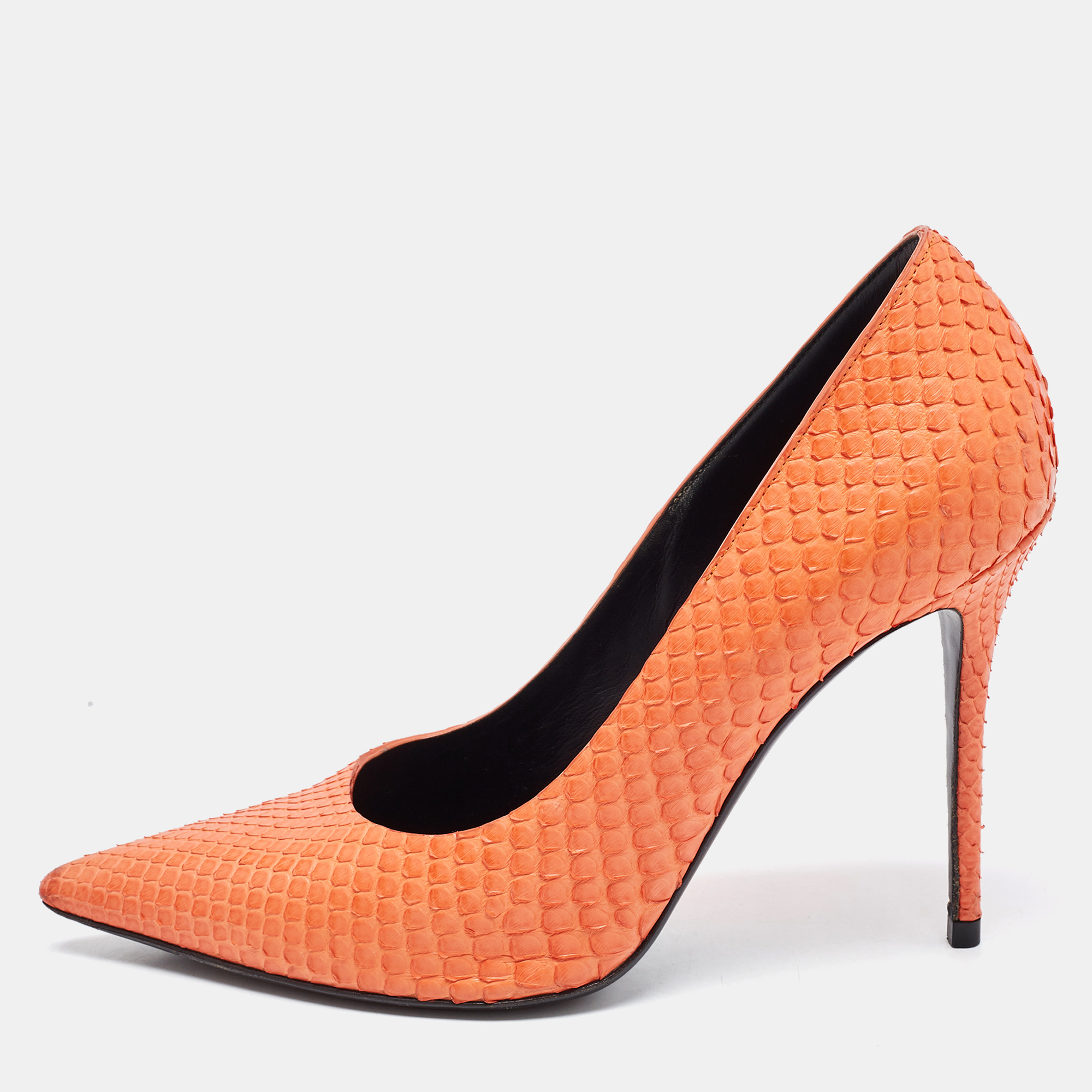 Pre-owned Celine Orange Python Leather Pointed Toe Pumps Size 37