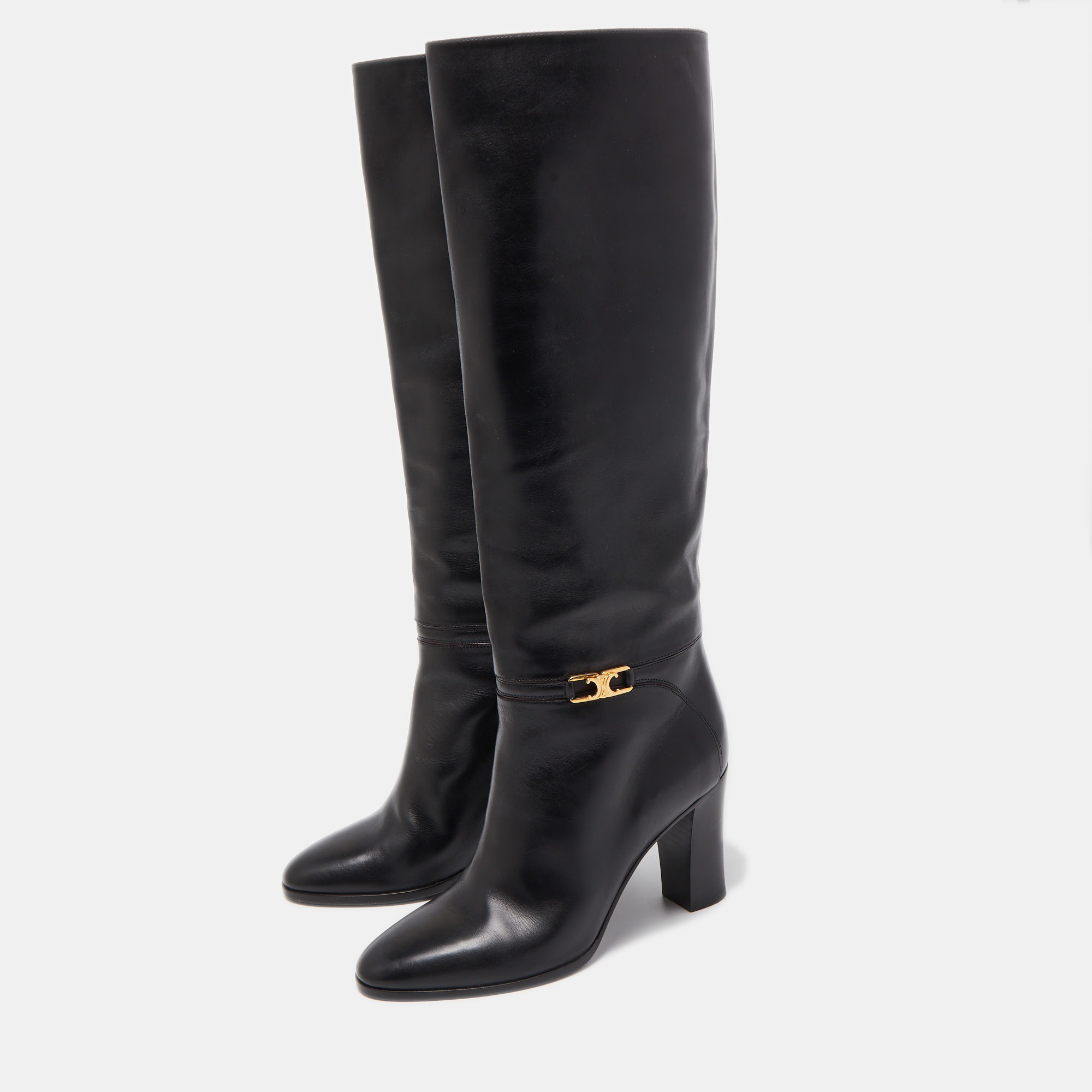 

Celine Black Leather Knee Length Boots Size