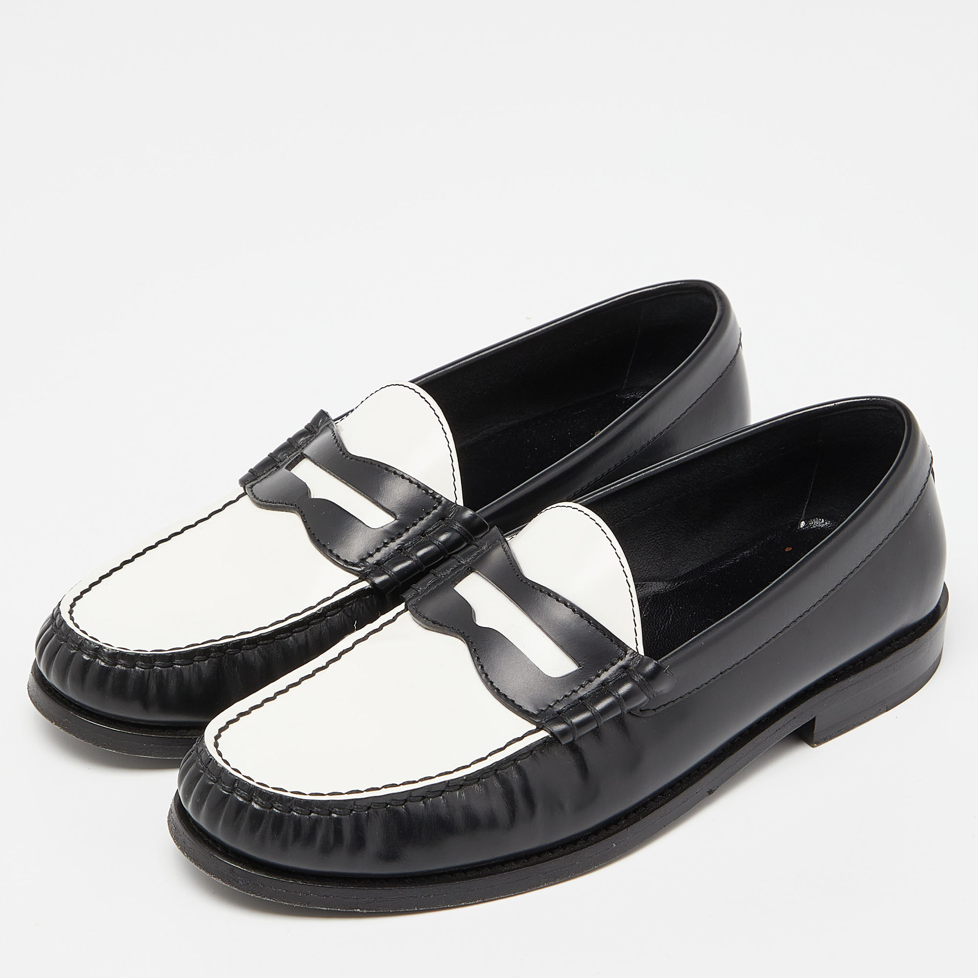 

Celine Black/White Leather Slip On Loafers Size
