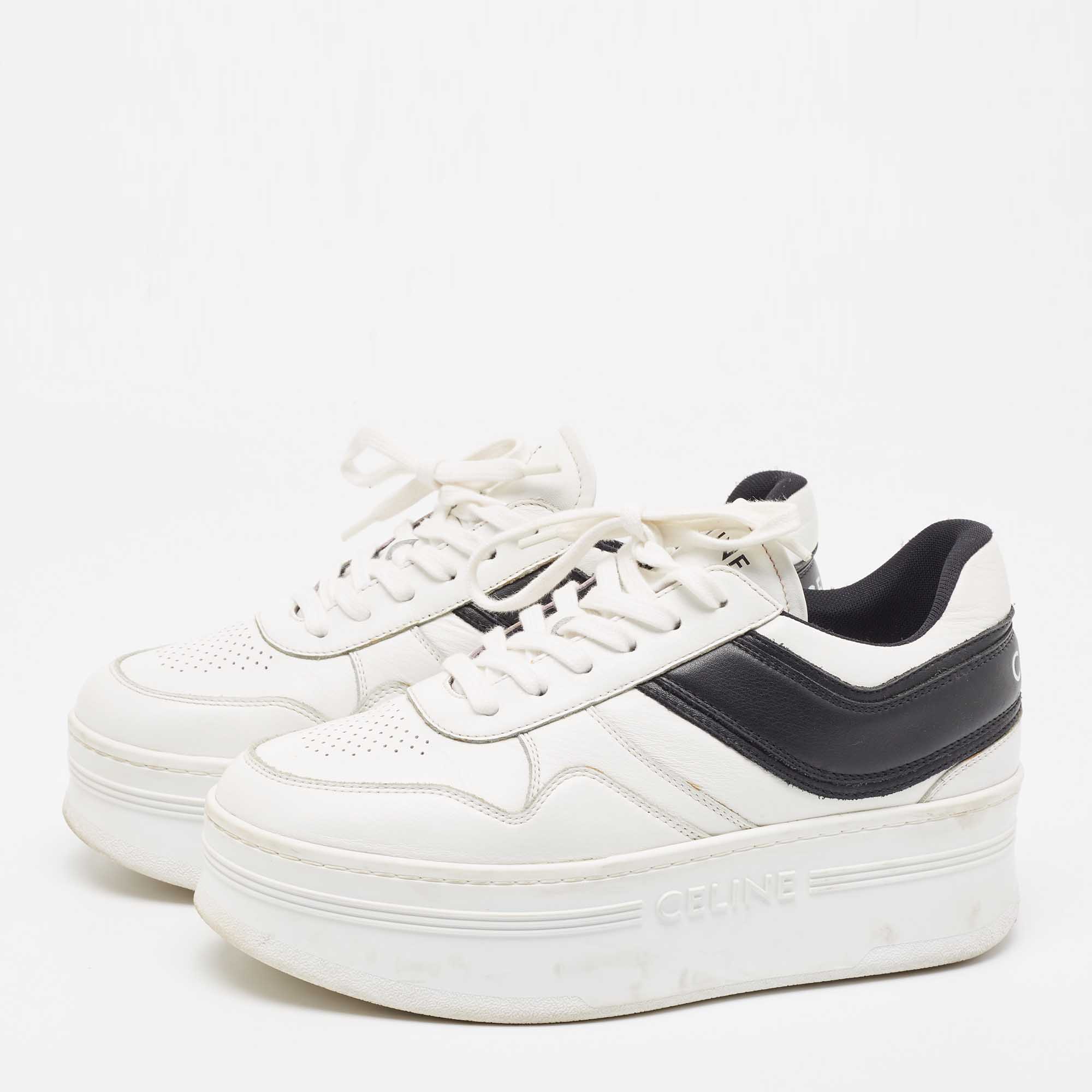 

Celine White/Black Leather Block Platform Sneakers Size