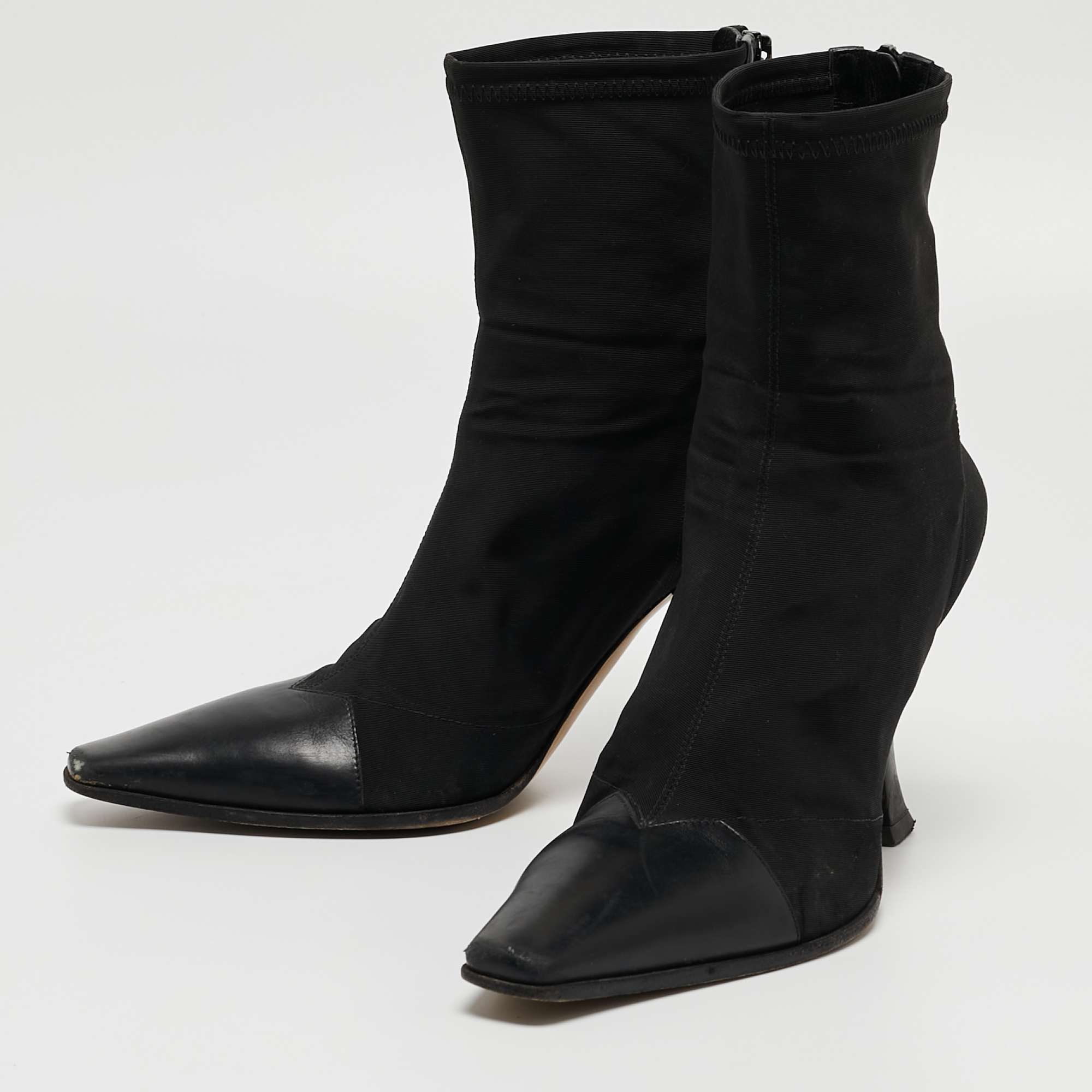 

Celine Black Nylon and Leather Square Toe Ankle Boots Size