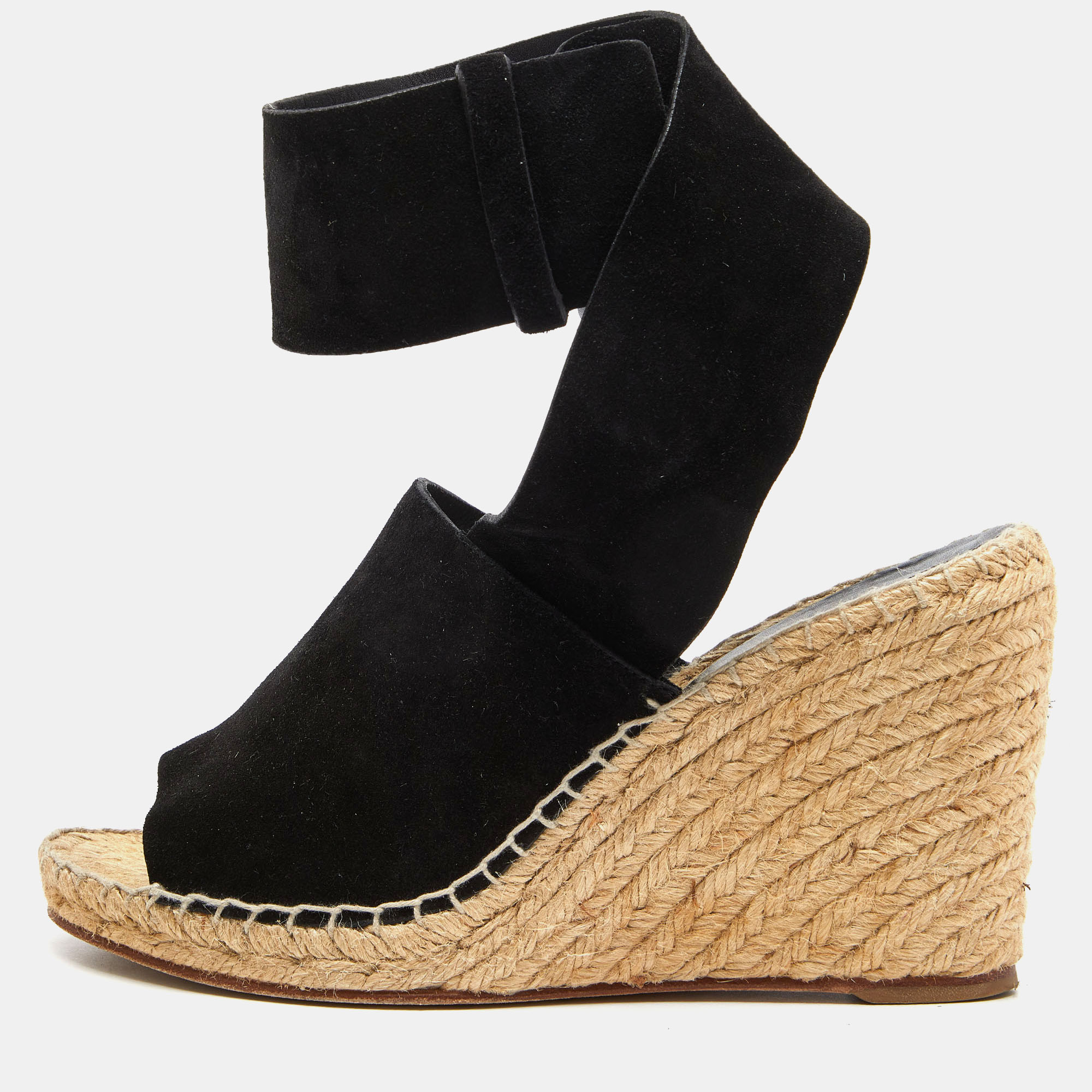 Pre-owned Celine Black Suede Espadrille Wedge Sandals Size 39