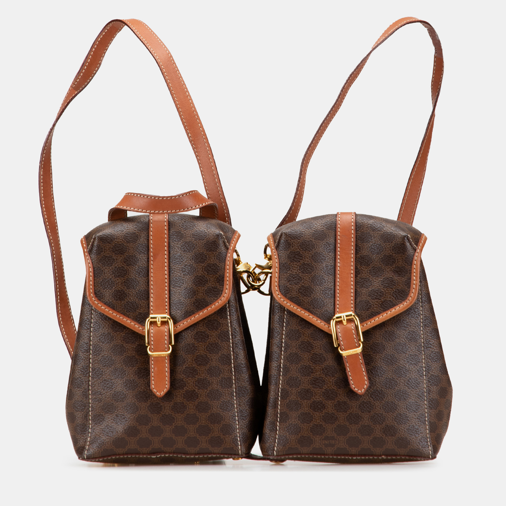 

Celine Mini Macadam Coated Canvas Twin Backpack, Brown