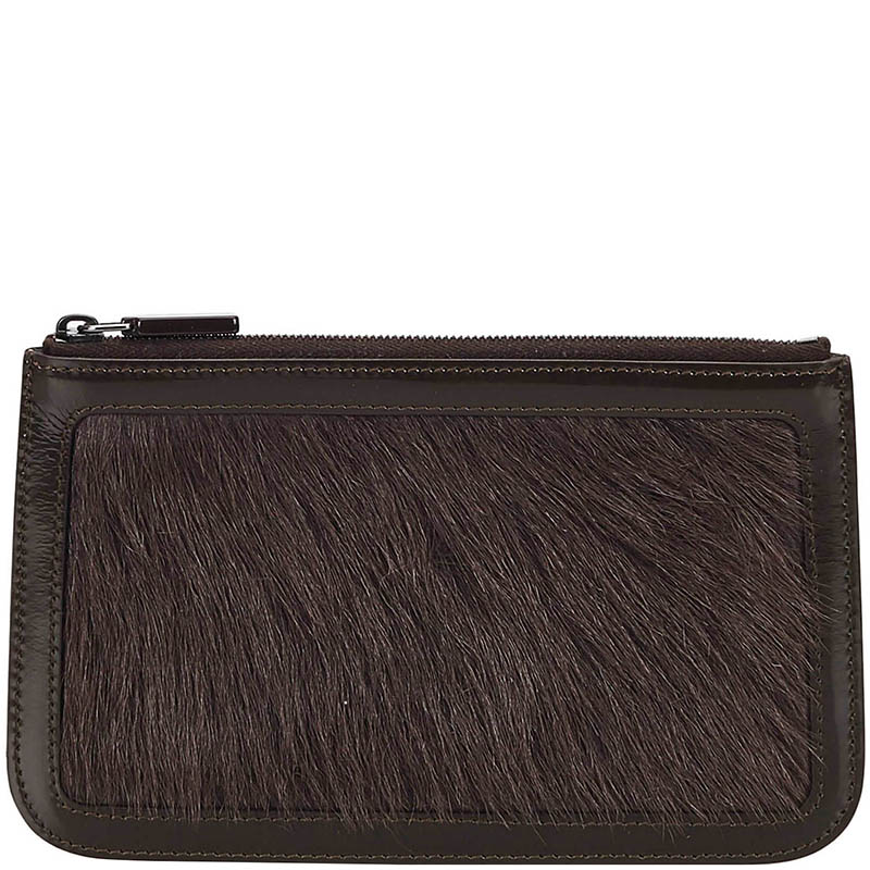 Pre Owned Celine Black Leather and Fur Pouch