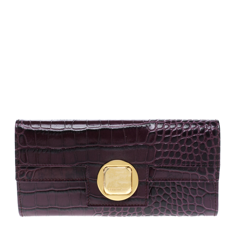 Cerruti 1881 Purple Croc Embossed Leather Cerrutis Flap Wallet