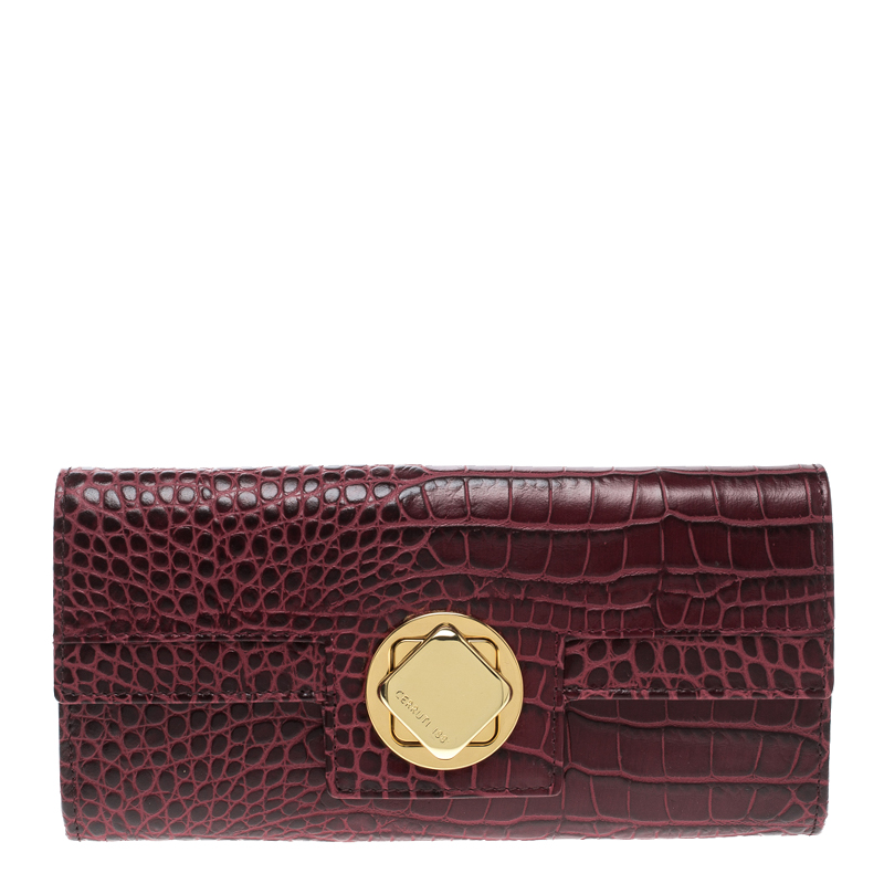 Cerruti 1881 Burgundy Croc Embossed Leather Cerrutis Flap Wallet