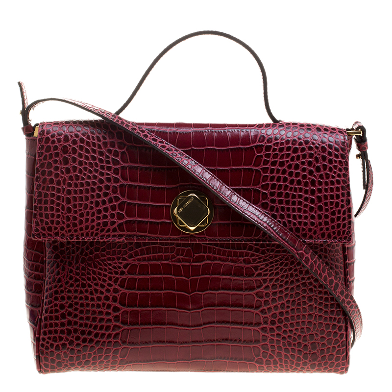 Cerruti 1881 Burgundy Croc Embossed Leather Cerrutis Top Handle Bag ...