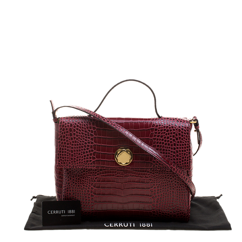 Cerruti 1881 Burgundy Croc Embossed Leather Cerrutis Top Handle Bag ...