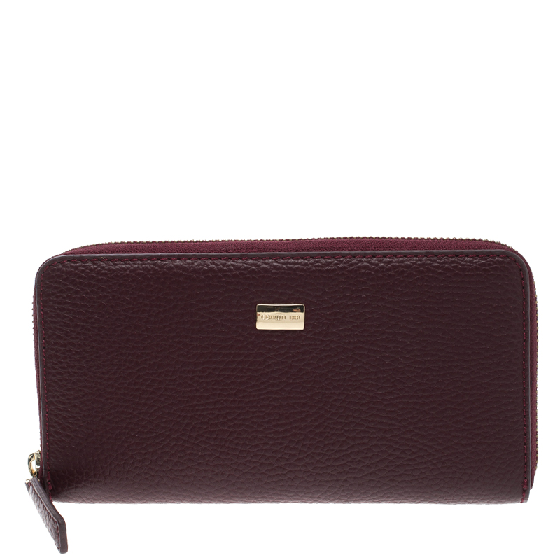 Pre Owned Cerruti 1881 Burgundy Leather Cerrutis Zip Around Wallet