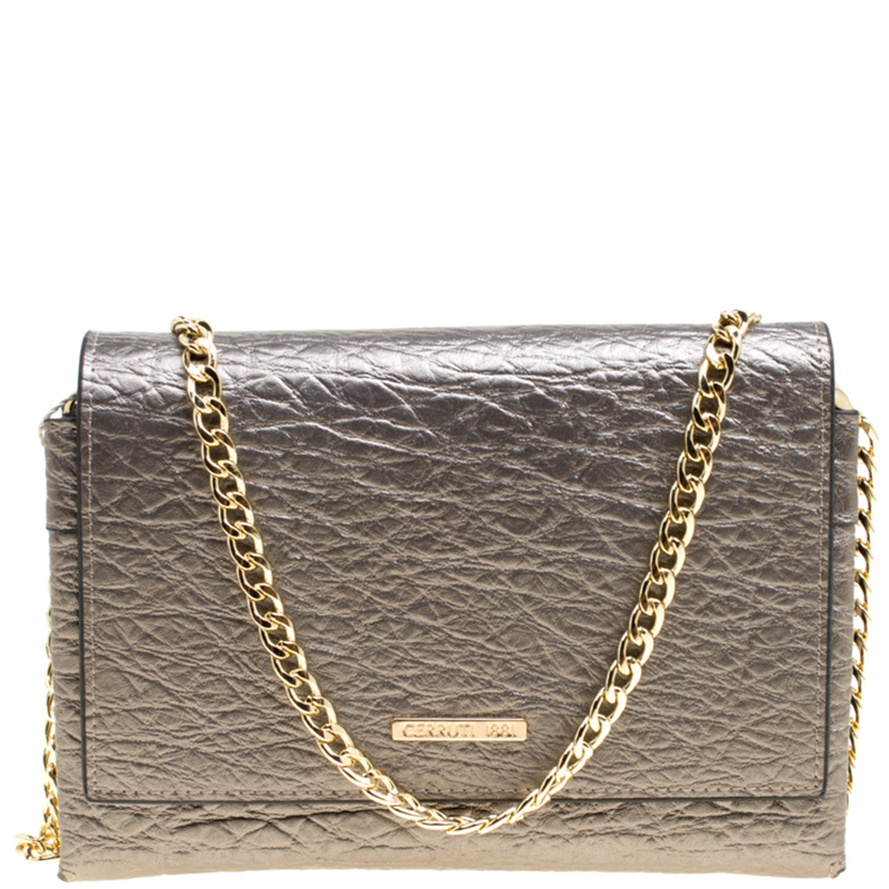 Pre Owned Cerruti 1881 Grey Leather Cerrutis Chain Clutch