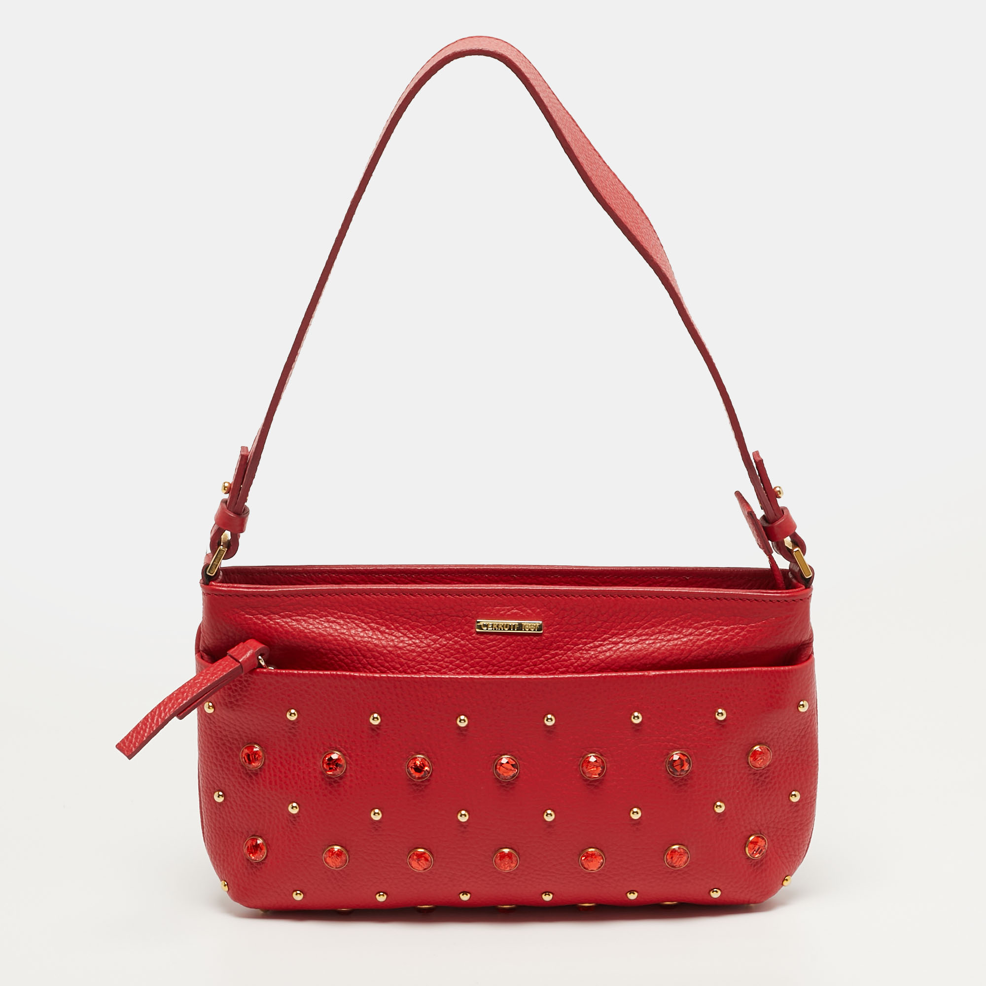 

Cerruti 1881 Crystal Studded Red Leather Shoulder Bag