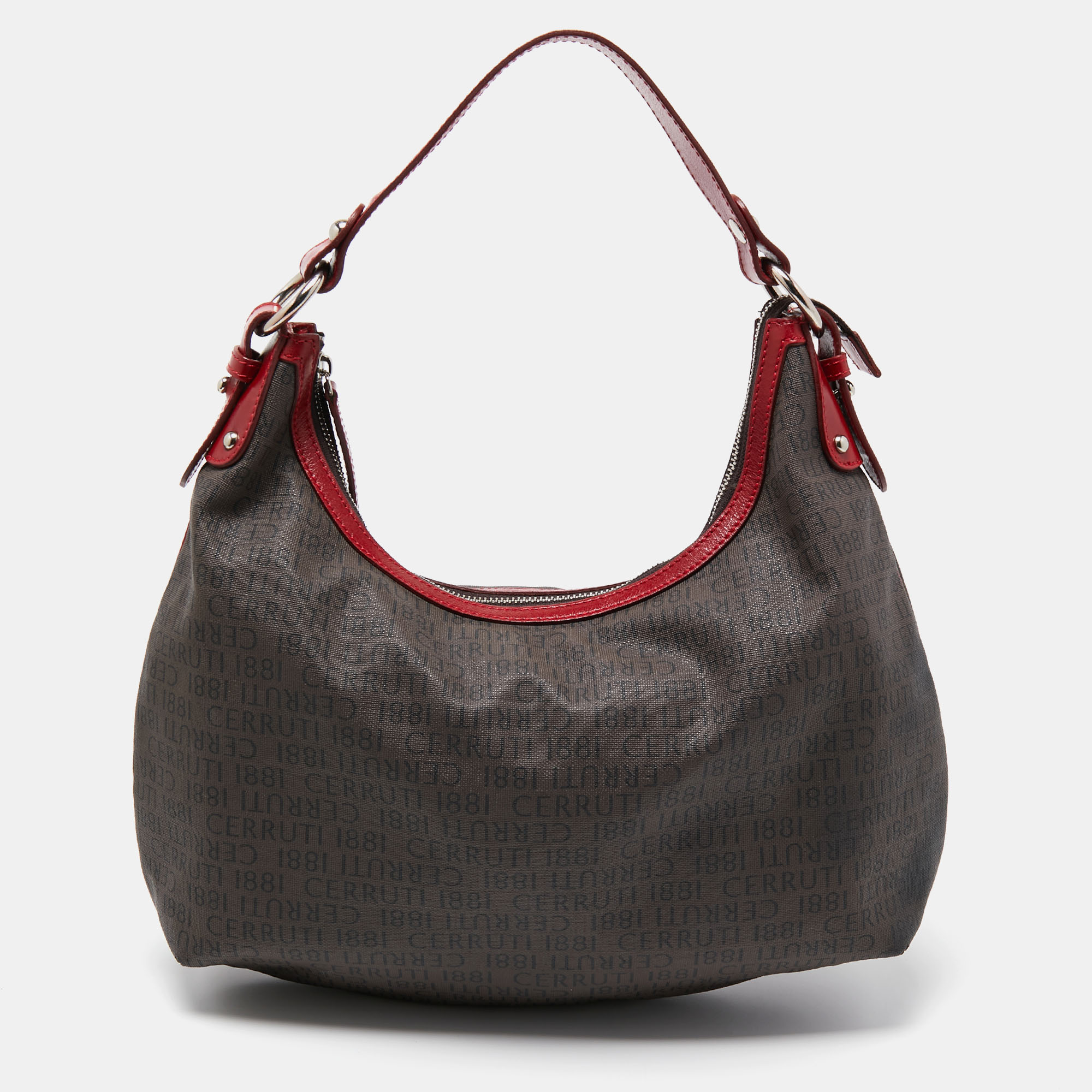 

Cerruti Dark Brown/Red Monogram Coated Canvas and Leather Hobo
