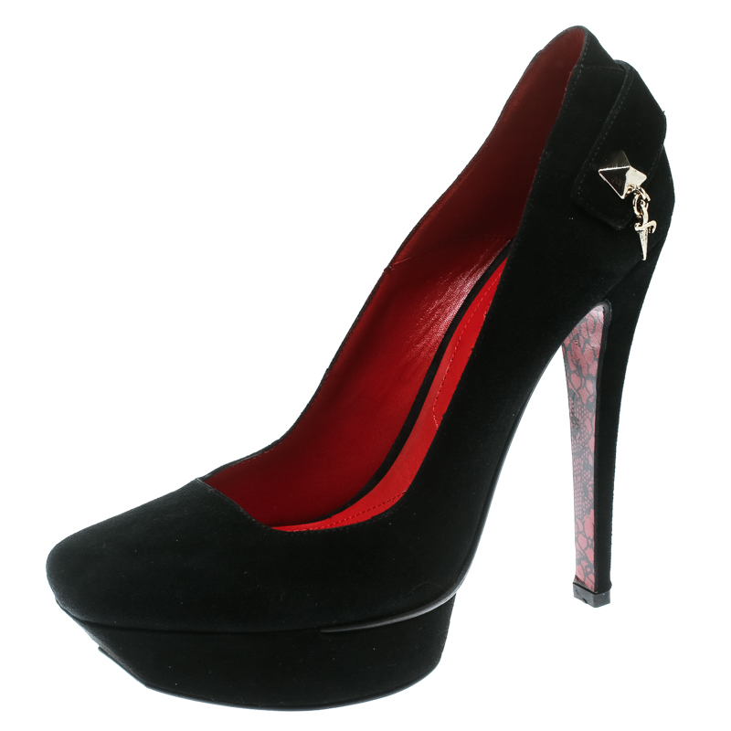 Cesare Paciotti Black Suede Square Toe Platform Pumps Size 38