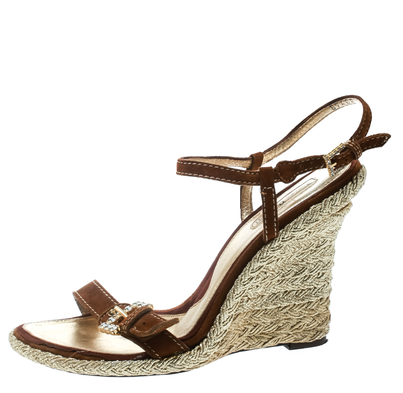 

Cesare Paciotti Brown Suede Leather Ankle Strap Wedge Sandals Size