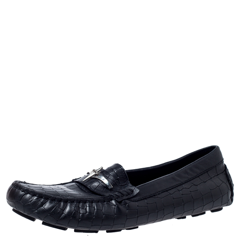 

Cesare Paciotti Black Croc Embossed Leather Slip On Loafers Size