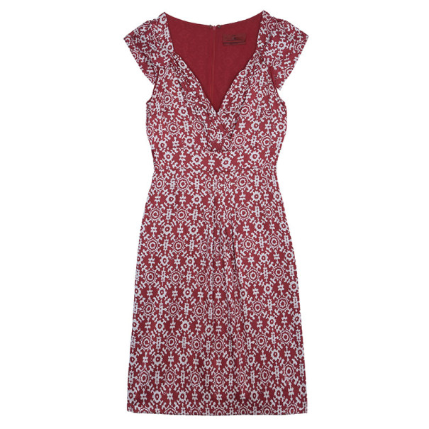 Pre Owned CH Carolina Herrera Red Printed Dress L