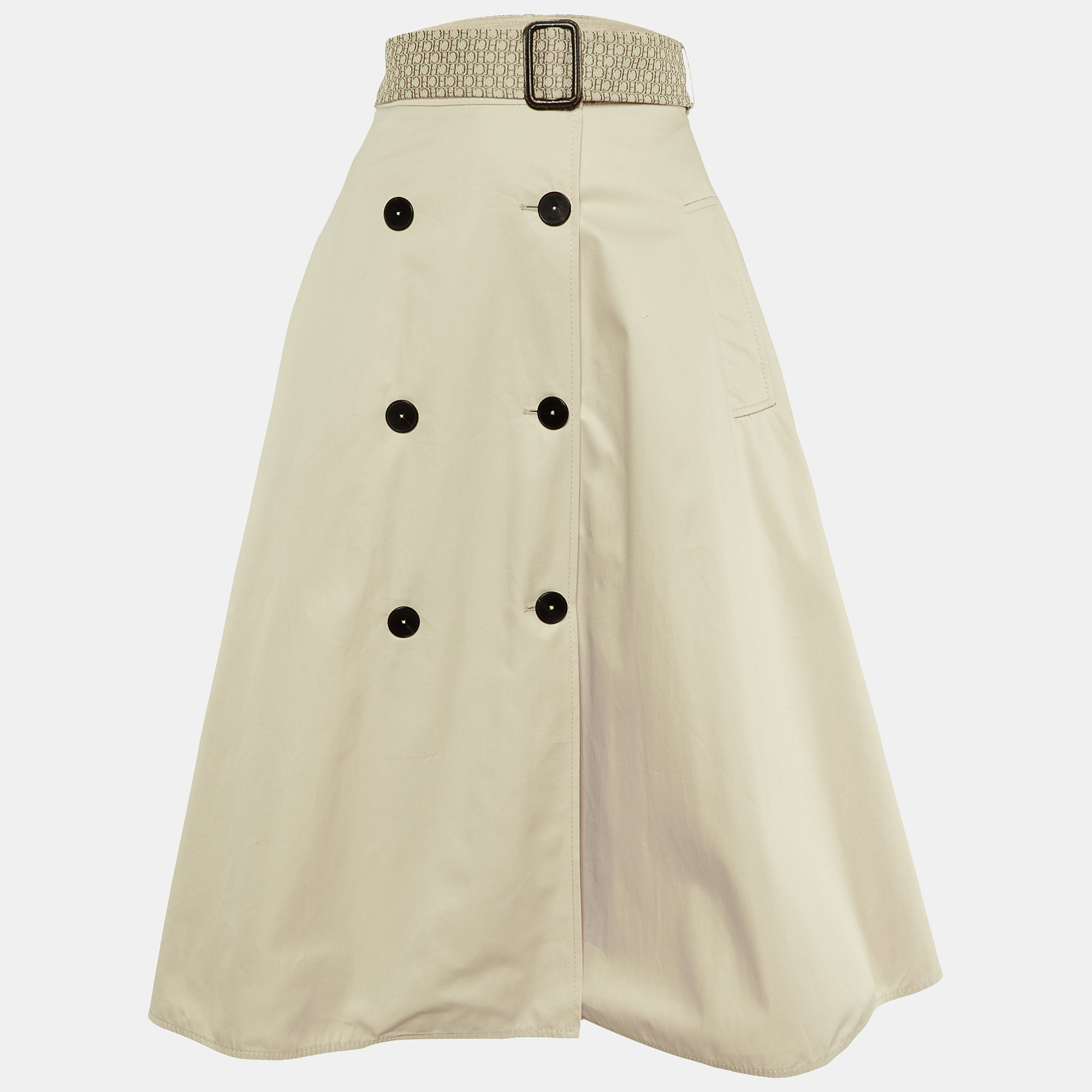 

CH Carolina Herrera Beige Cotton Button Front Midi Skirt M