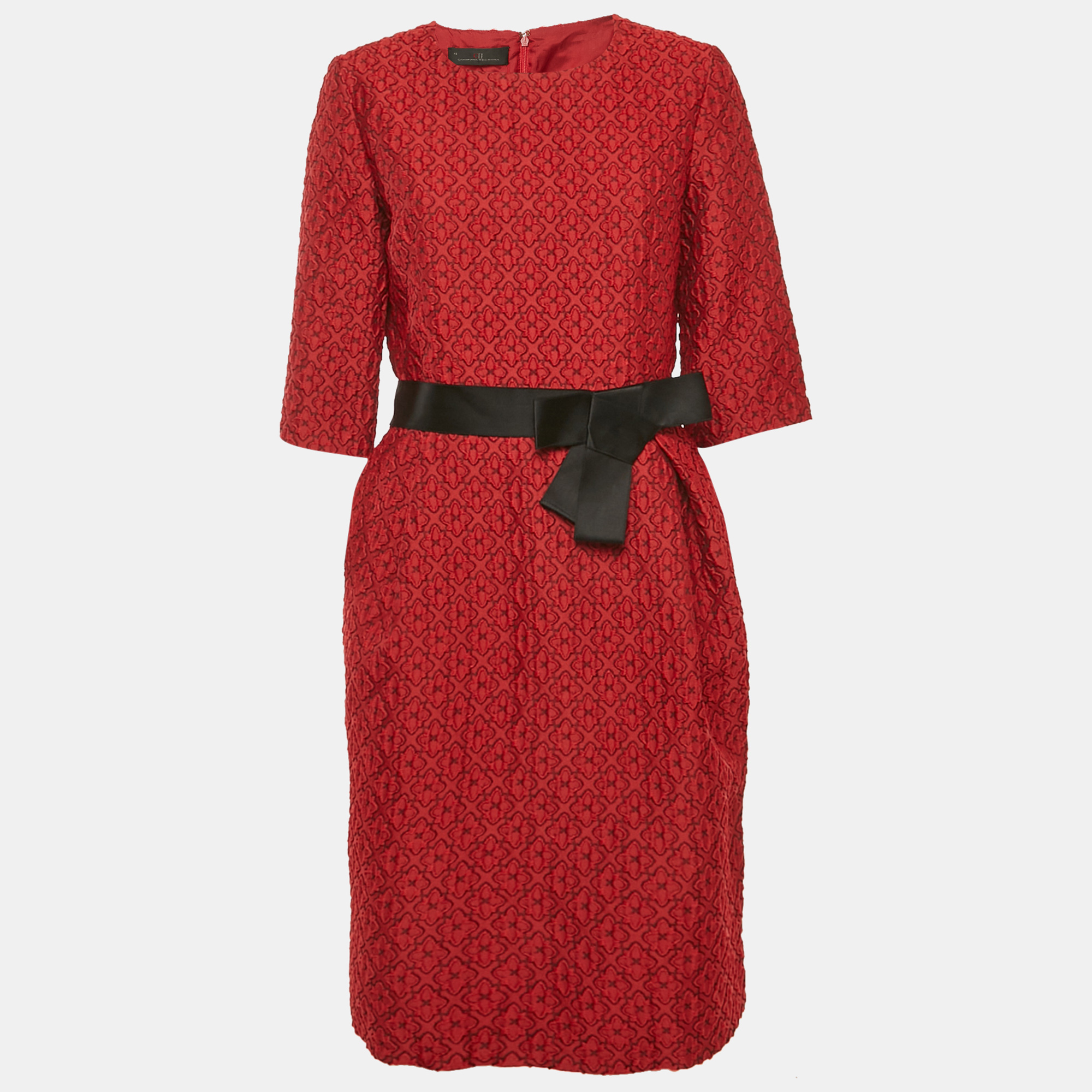 

CH Carolina Herrera Red Jacquard Bow Detail Mini Dress L