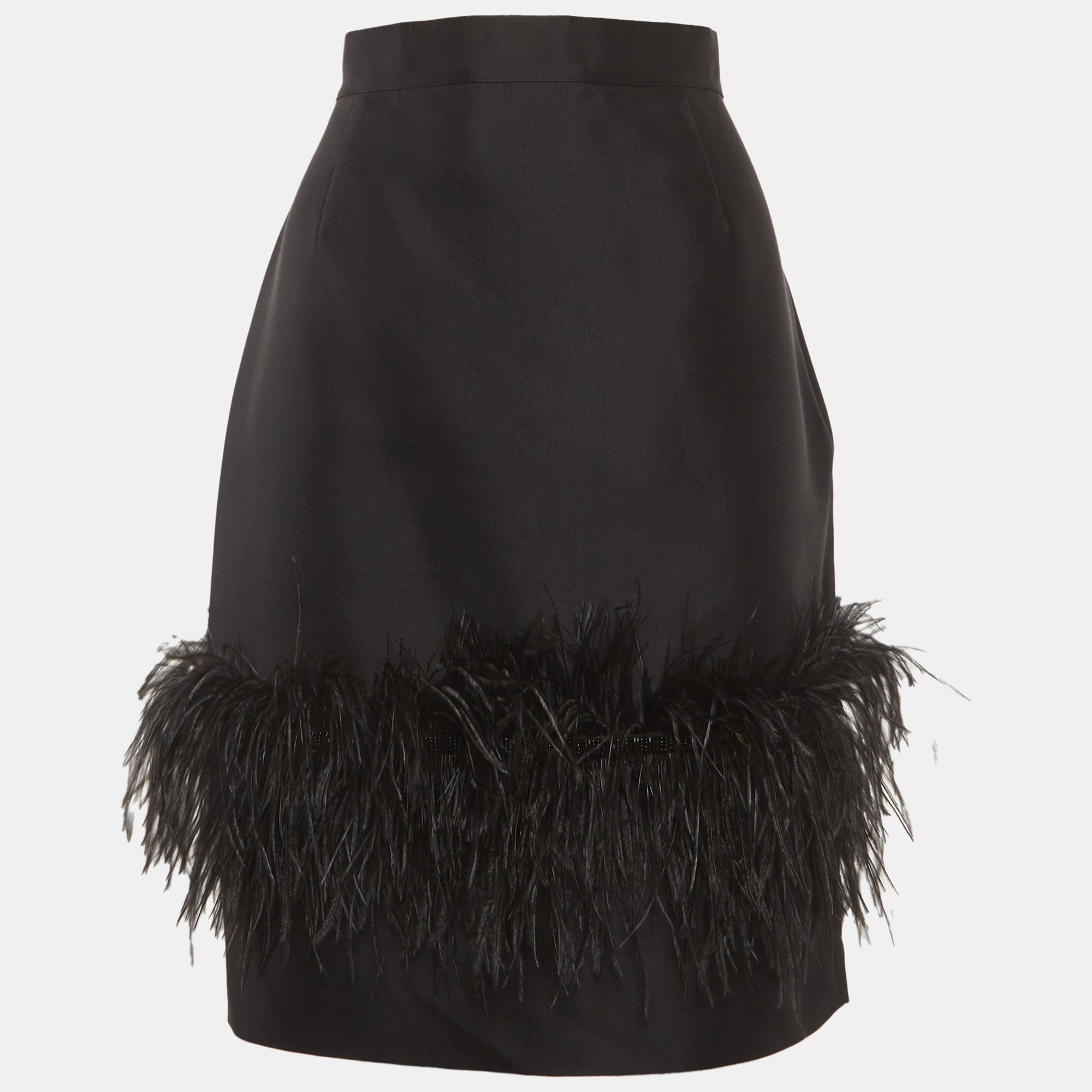 

CH Carolina Herrera Black Feather Trim Gabardine Pencil Skirt M