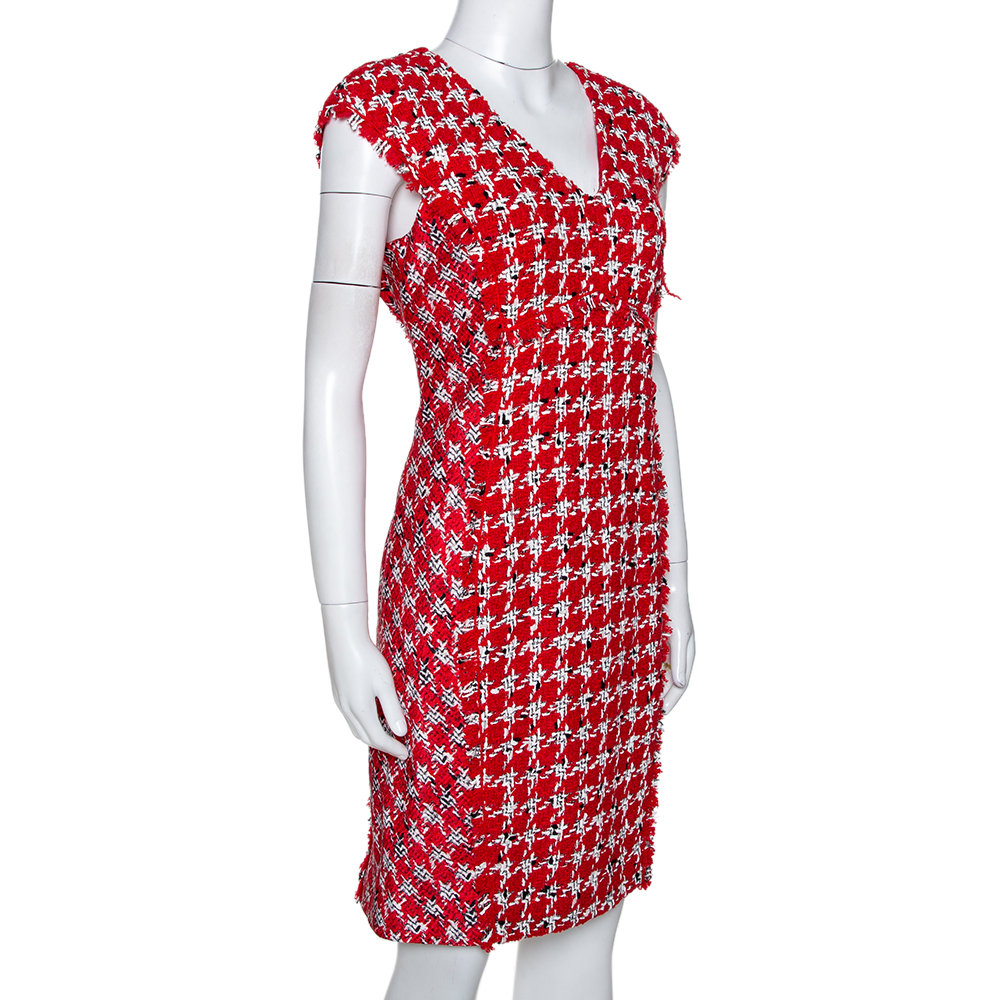 

CH Carolina Herrera Red Tweed Sleeveless Sheath Dress