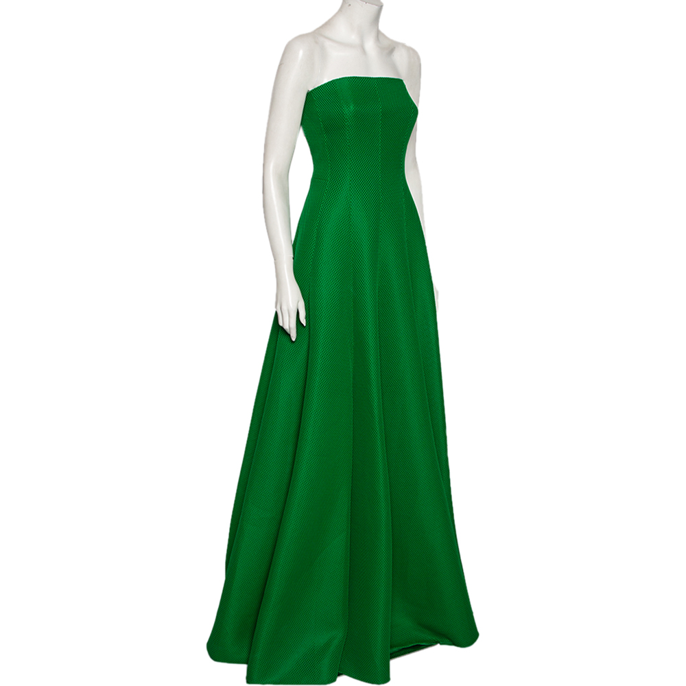 

CH Carolina Herrera Green Textured Neoprene Strapless Gown