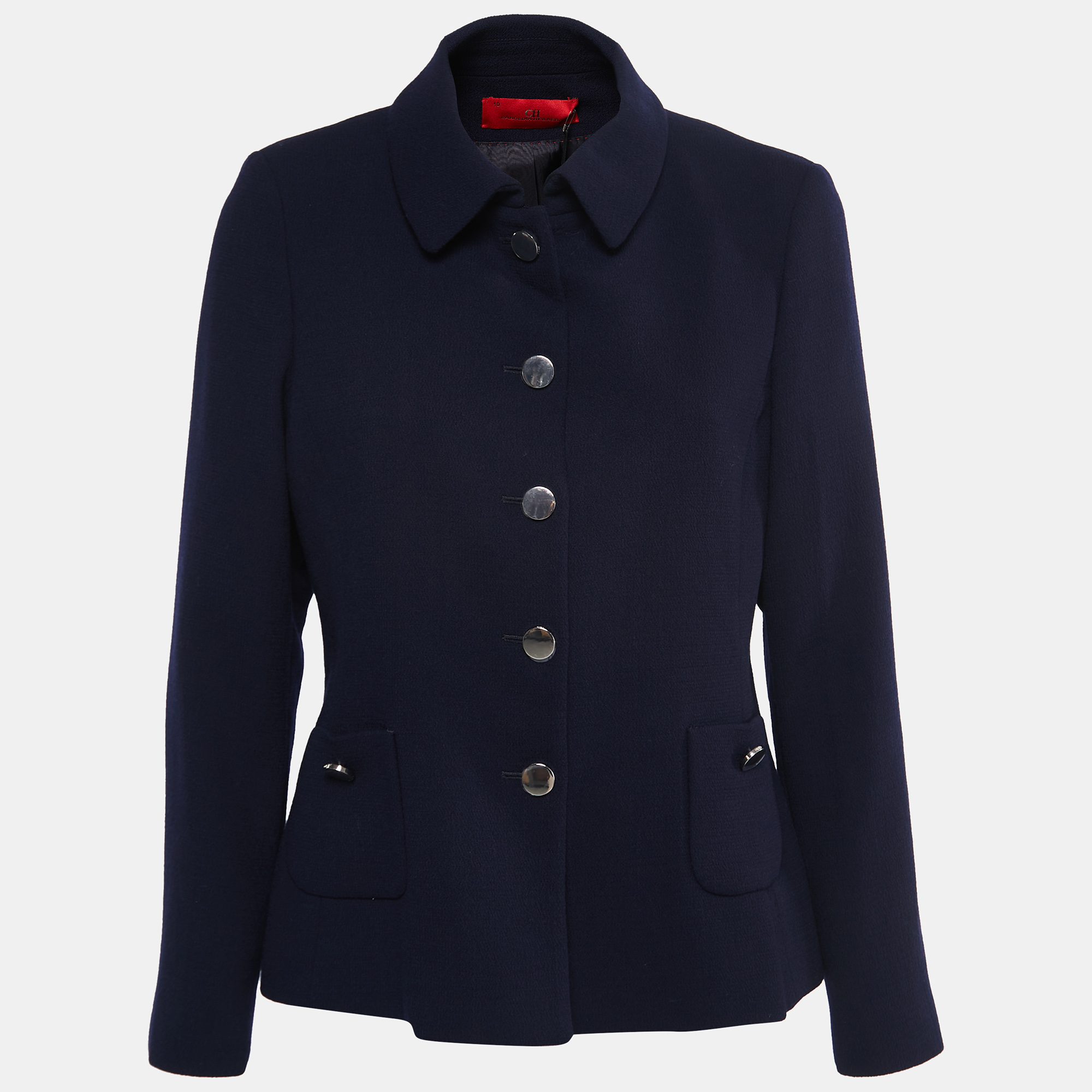 مملوكة مسبقًا CH Carolina Herrera Navy Blue Wool Button Front Jacket L