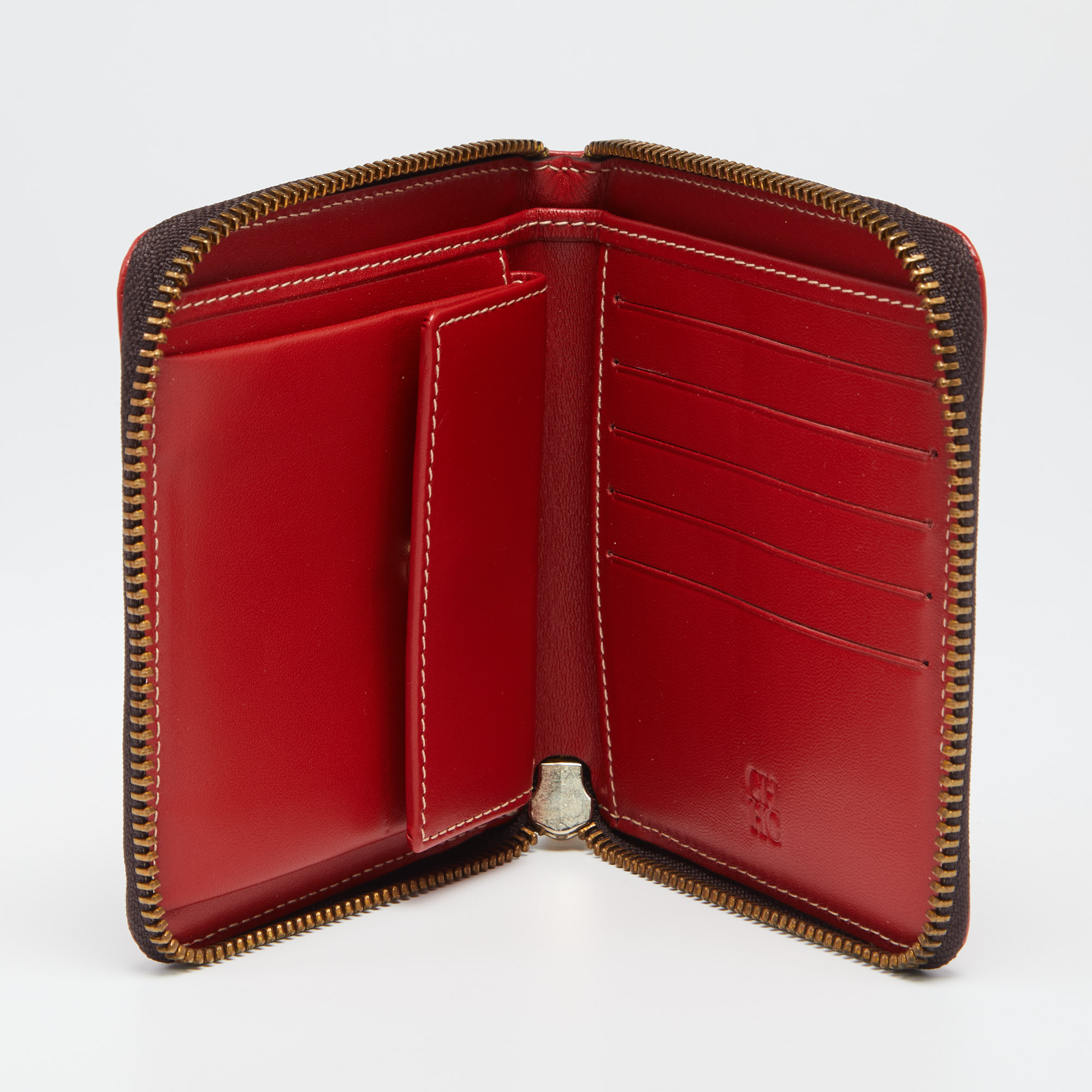 

CH Carolina Herrera Red Monogram Leather Zip Around Wallet