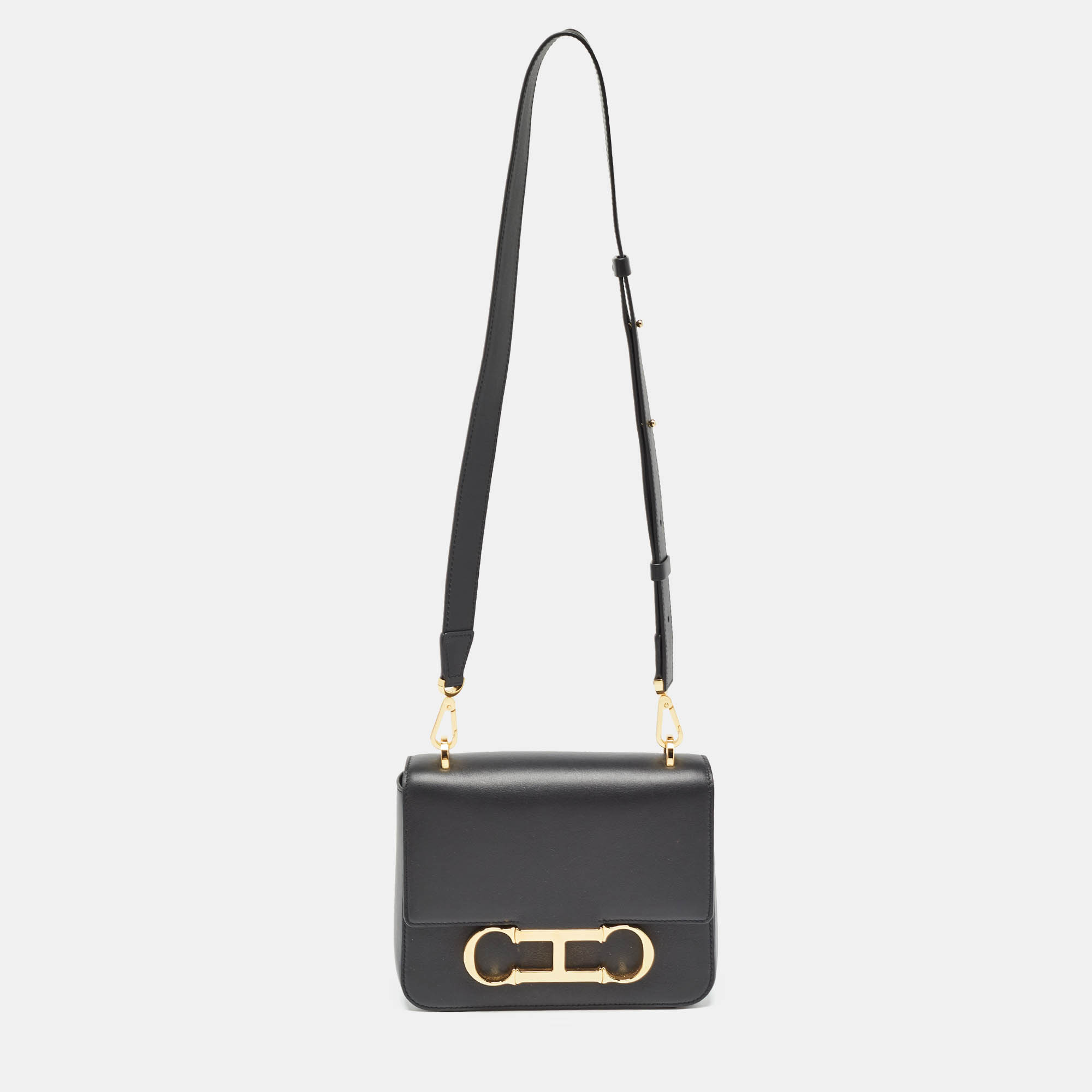 

CH Carolina Herrera Black Leather  Initials Insignia Shoulder Bag