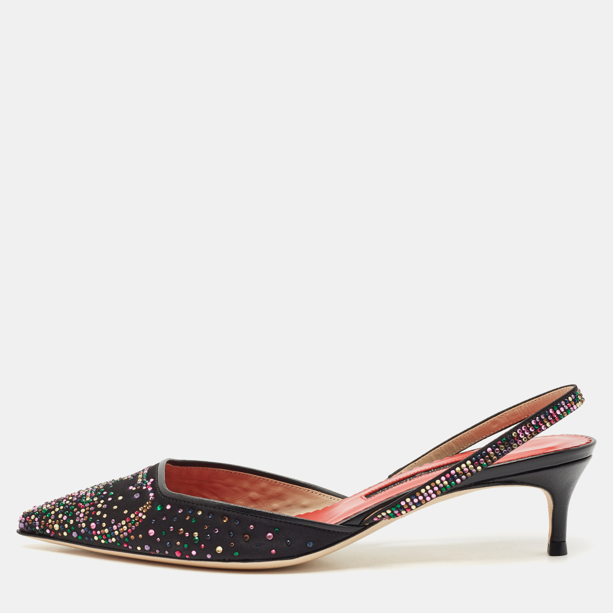 

CH Carolina Herrera Black Crystal Embellished Fabric and Leather Slingback Pumps Size