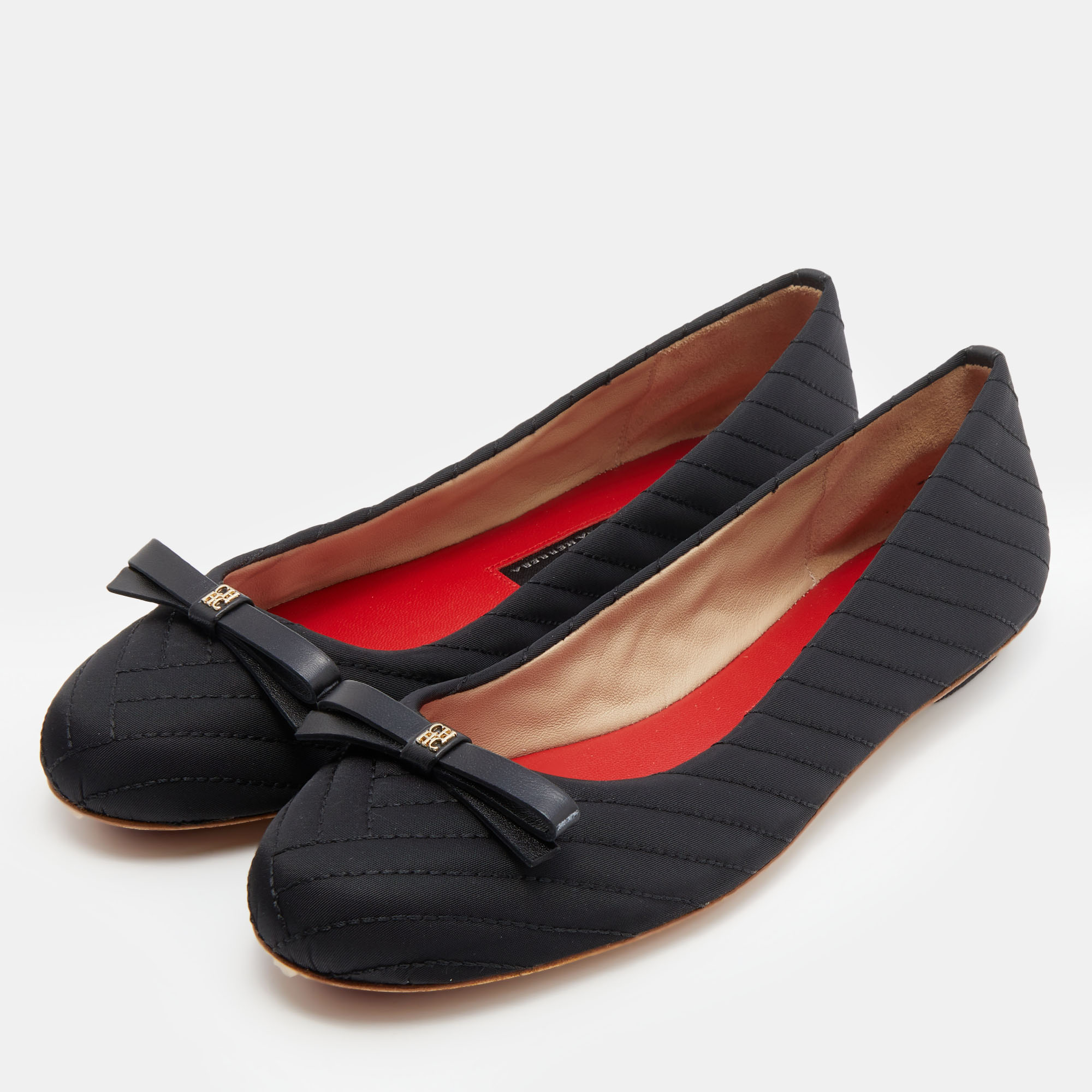 

CH Carolina Herrera Black Fabric and Leather Bow Ballet Flats Size
