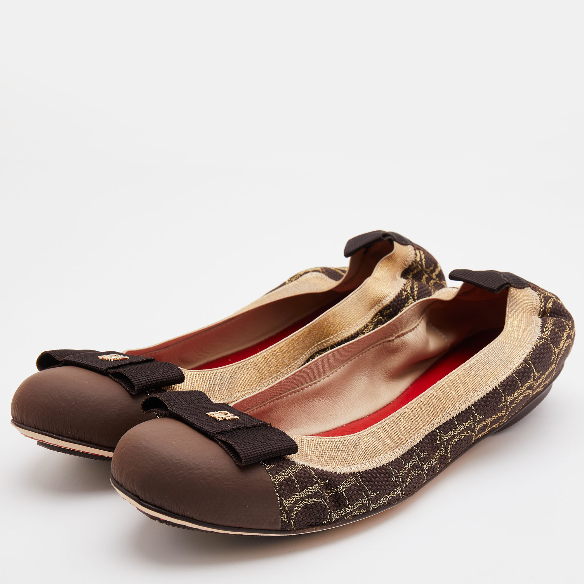 

CH Carolina Herrera Brown/Beige Canvas Rock'n Roll Ballet Flats Size