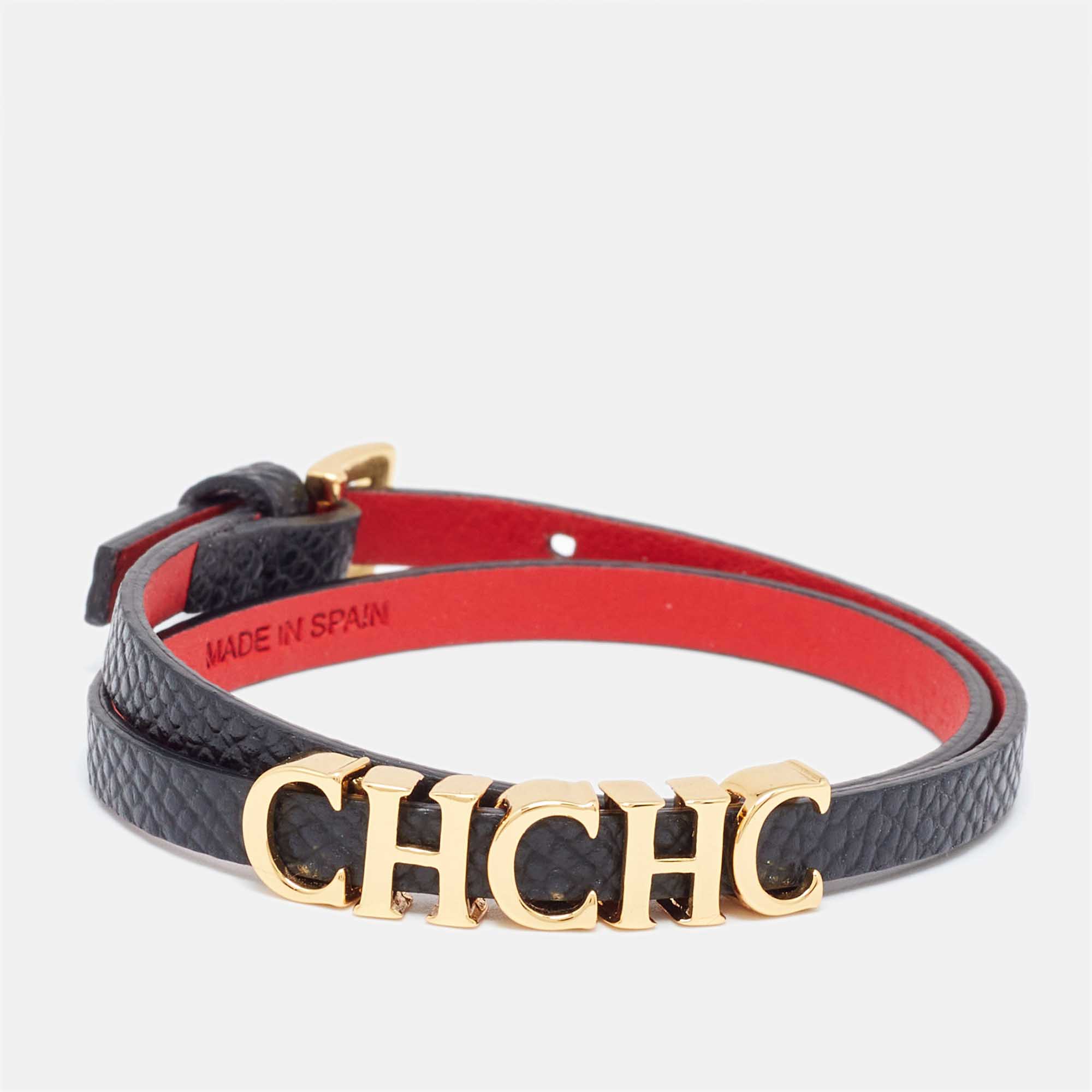 

CH Carolina Herrera Black Leather Logo Double Wrap Bracelet