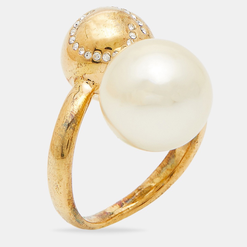 

CH Carolina Herrera CH Faux Pearl Crystal Gold Tone Ring Size