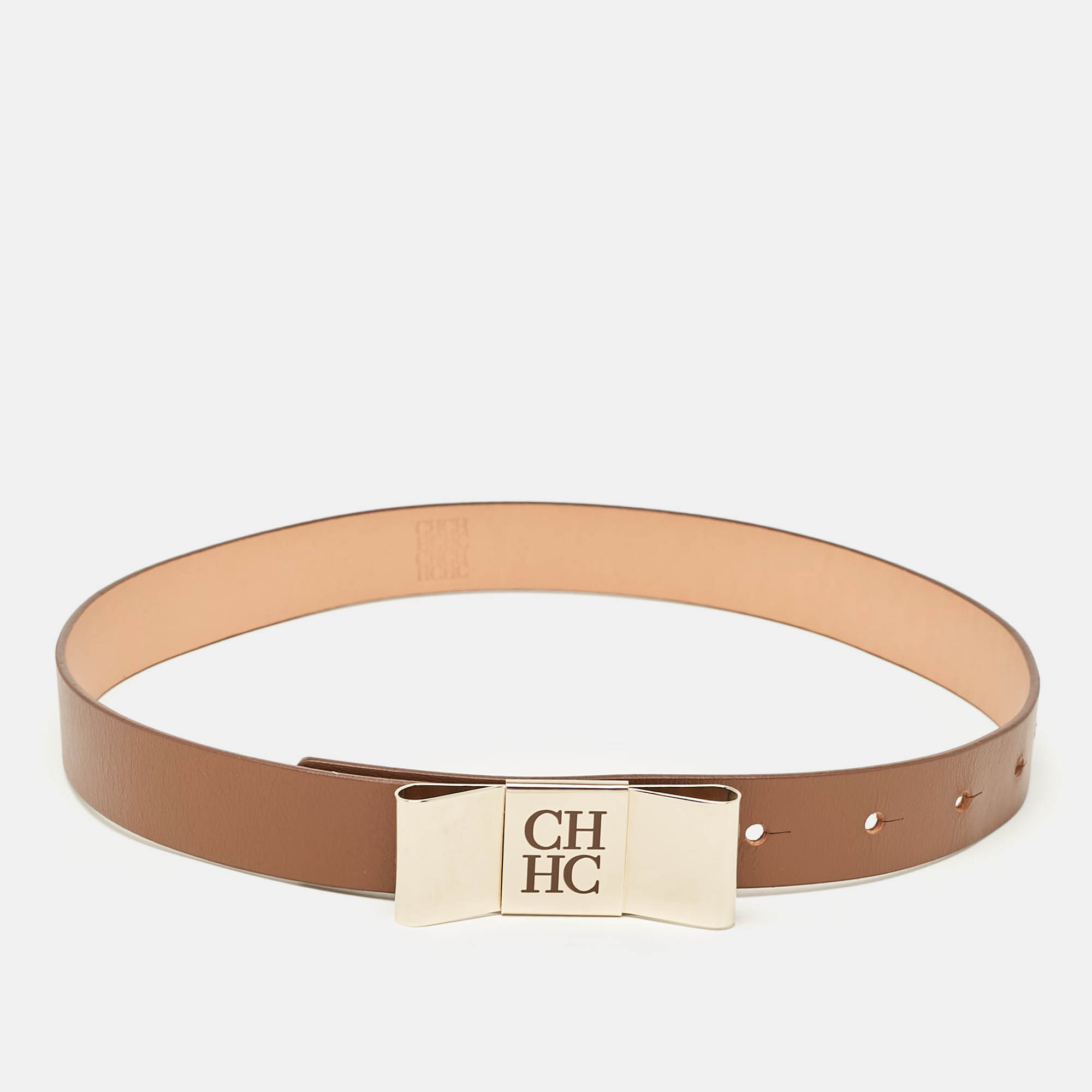 

CH Carolina Herrera Brown Leather Metal Bow Buckle Belt