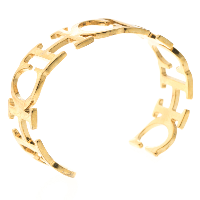 Carolina Herrera CH Gold Tone Wide Open Cuff Bracelet 18cm CH Carolina ...