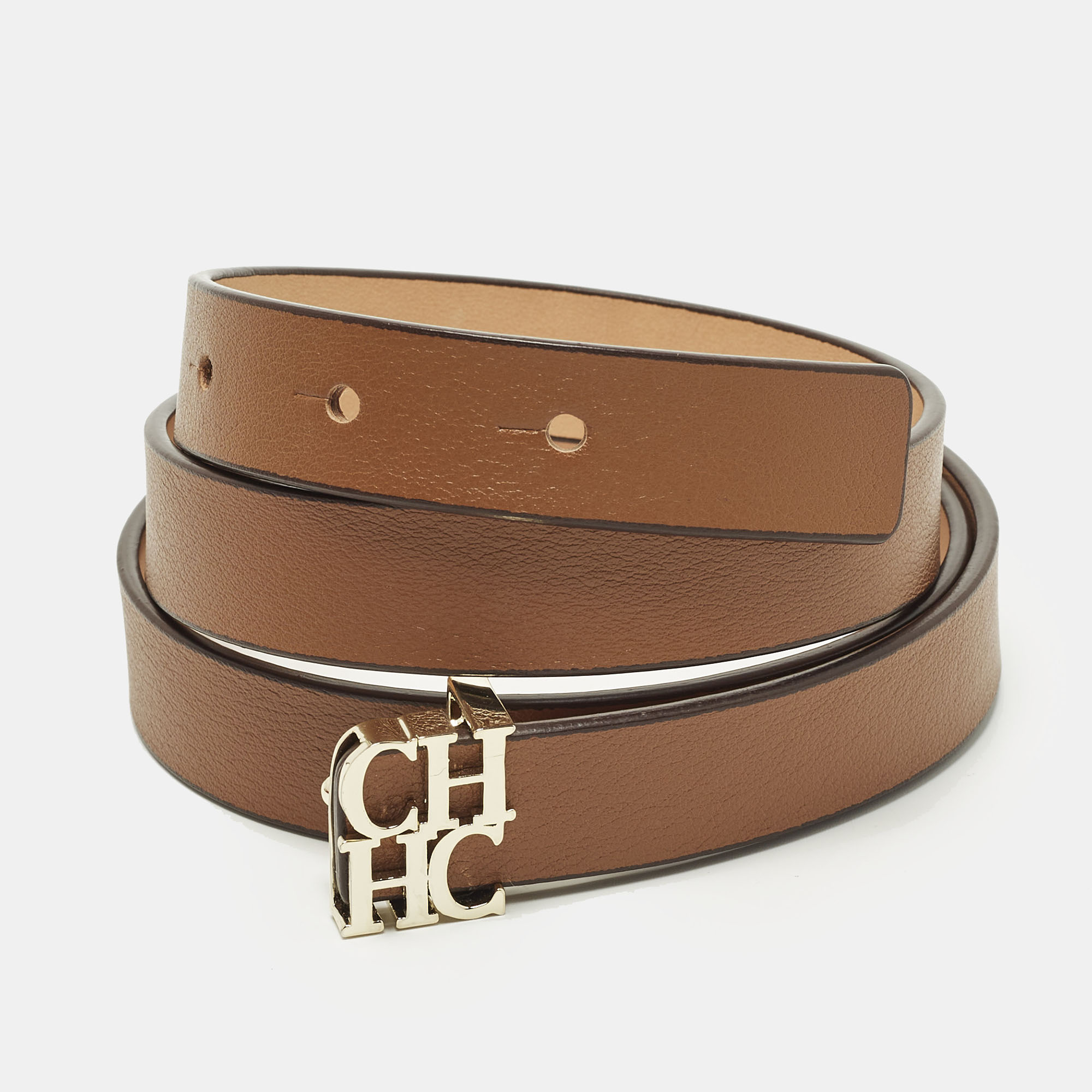 

CH Carolina Herrera  Slim Buckle Belt Brown Leather