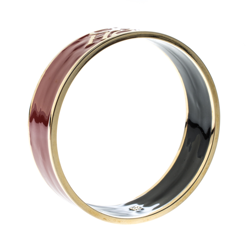

Carolina Herrera CH Red Enamel Gold Tone Wide Bangle Bracelet