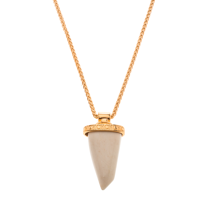 Pre Owned CH Carolina Herrera Shark Tooth Gold Tone Pendant Necklace