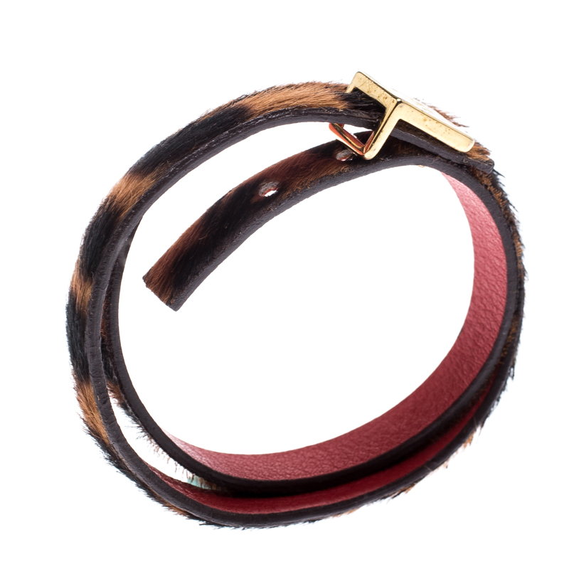 

CH Carolina Herrera Leopard Print Leather Gold Tone Double Wrap Bracelet, Brown