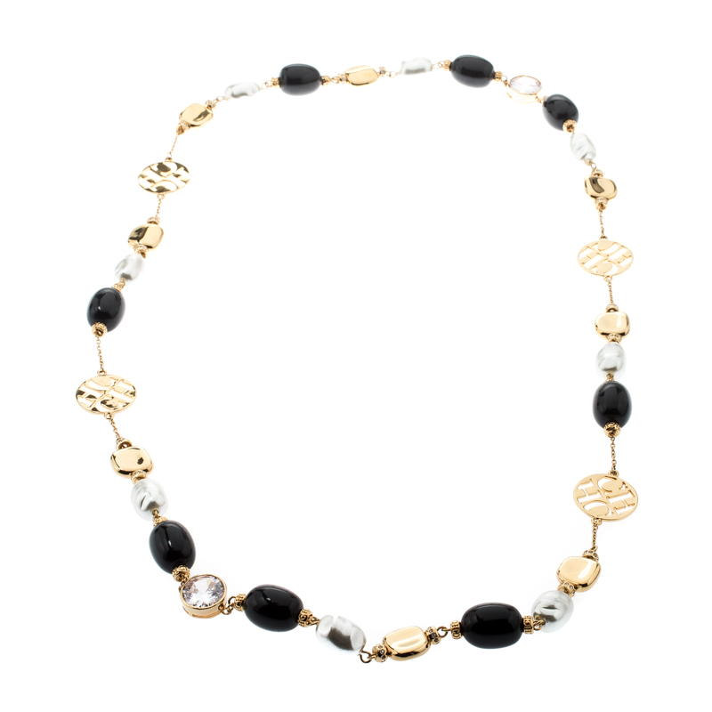 

CH Carolina Herrera Crystal Bead Gold Tone Long Station Necklace