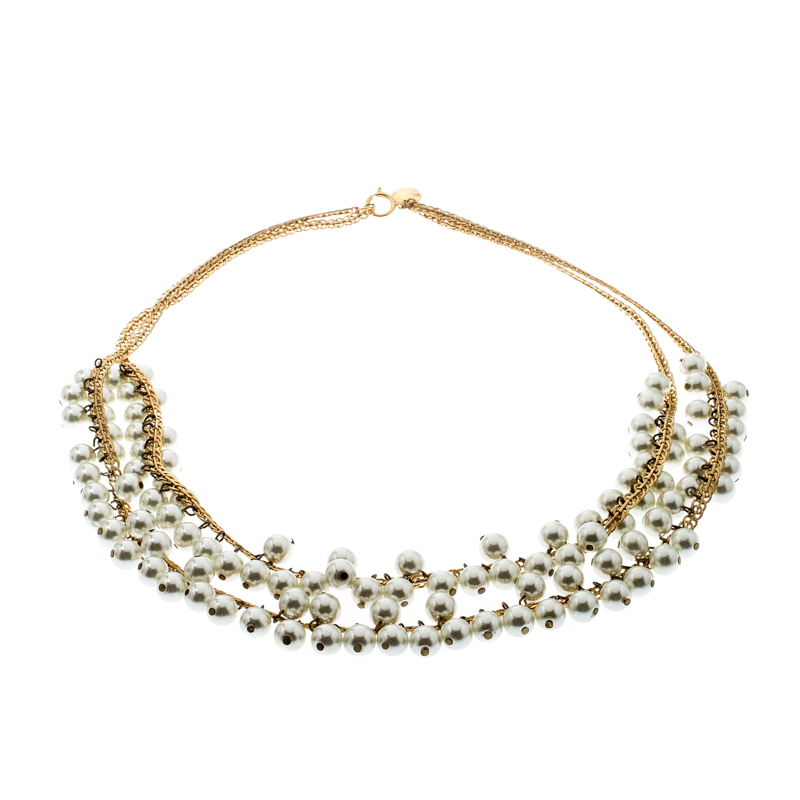 

CH Carolina Herrera Faux Pearl Gold Tone Double Strand Necklace